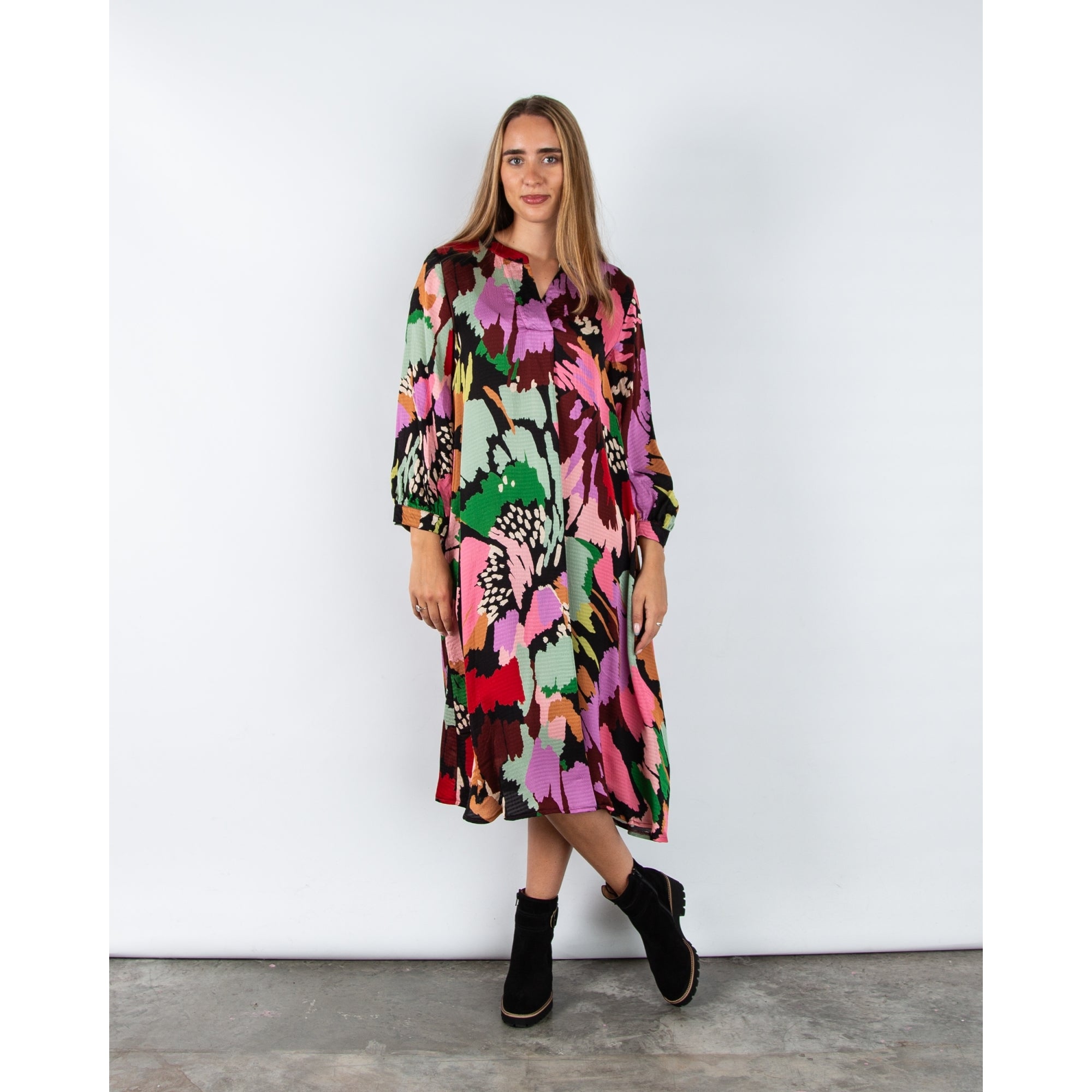 Sahara Painted Floral V Neck Loose Bodied Dress Multi