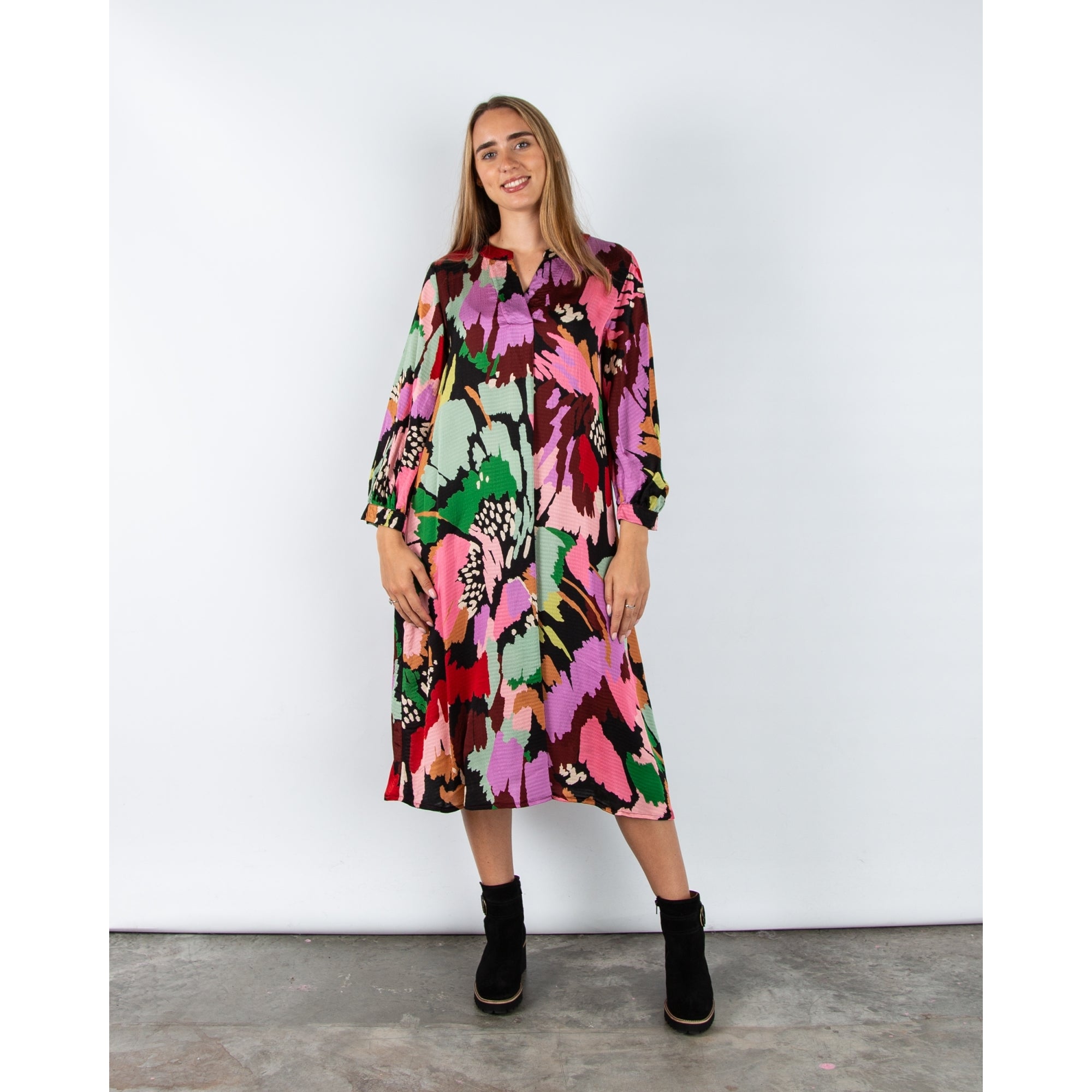 Sahara Painted Floral V Neck Loose Bodied Dress Multi