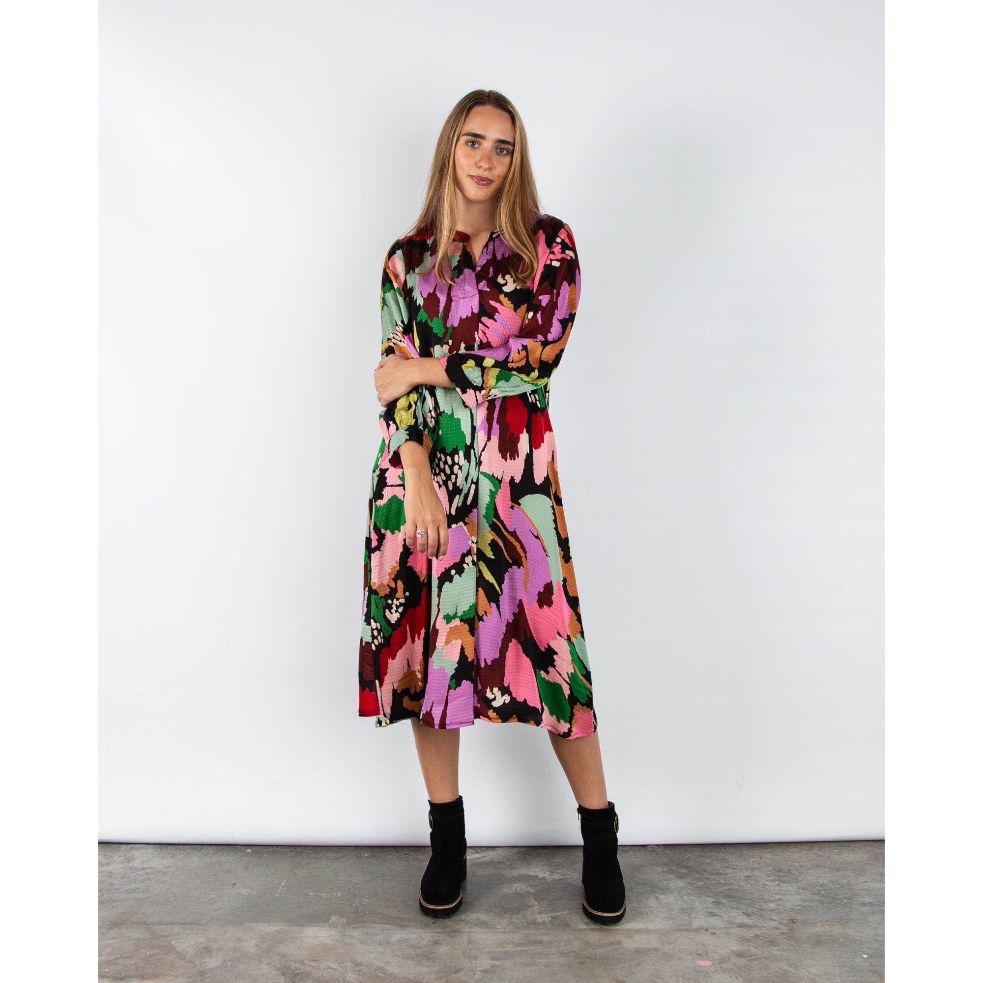 Sahara Painted Floral V Neck Loose Bodied Dress Multi