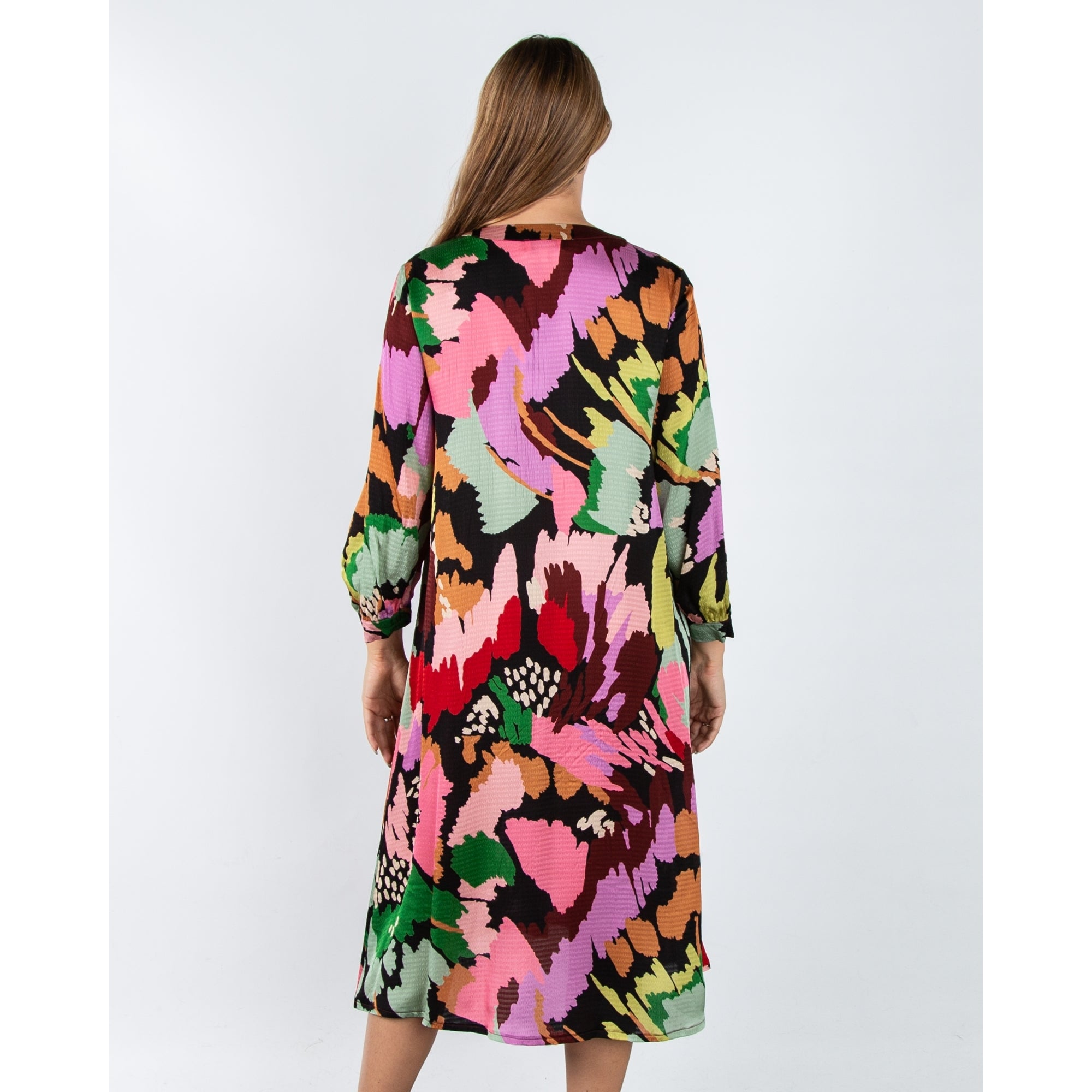 Sahara Painted Floral V Neck Loose Bodied Dress Multi