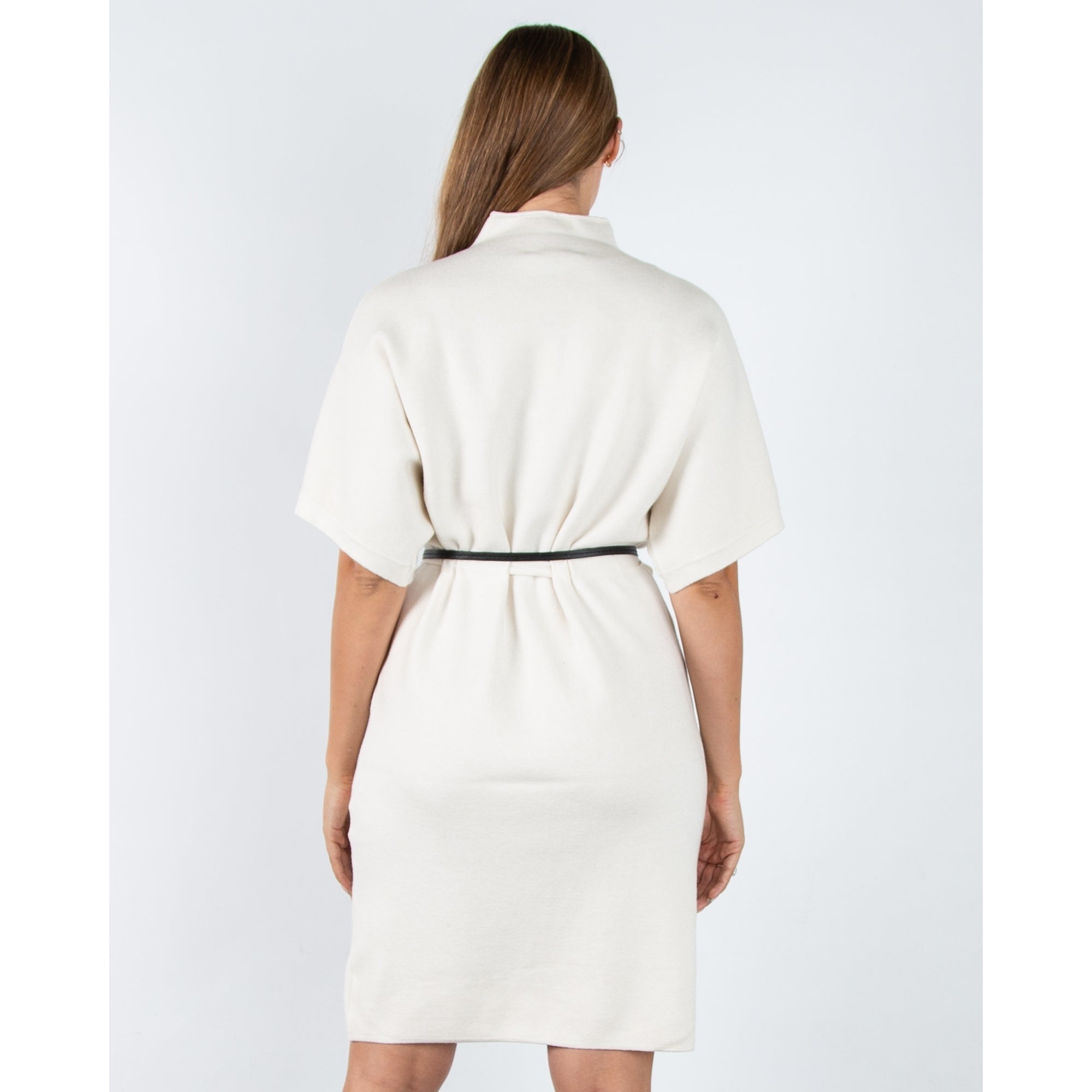Alison Sheri Dolman Sleeve Belted Knit Midi Dress Cream