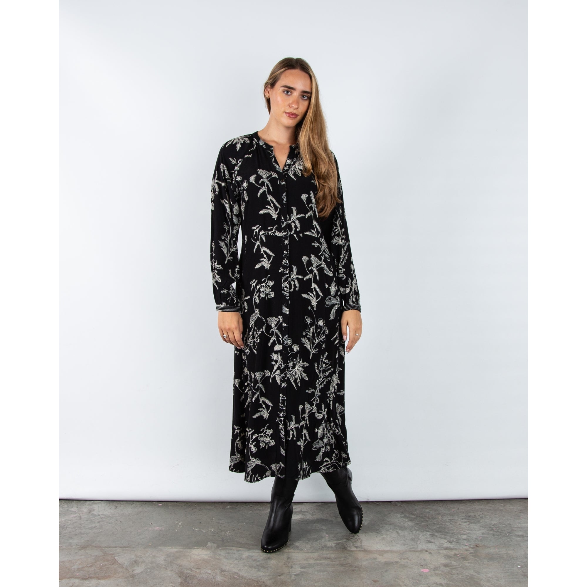 Part Two Sicilia Botanical Print Maxi Dress Black/ecru