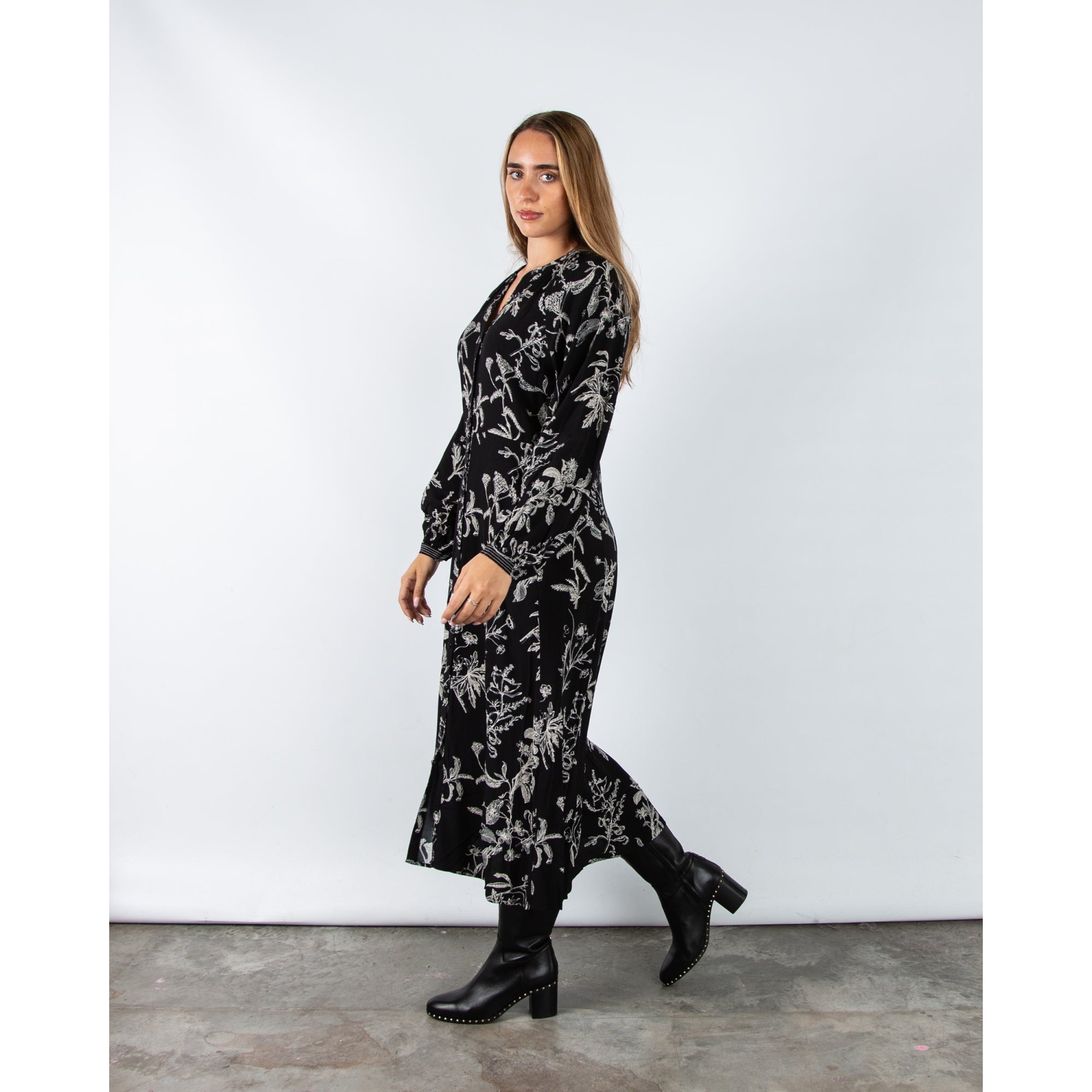 Part Two Sicilia Botanical Print Maxi Dress Black/ecru