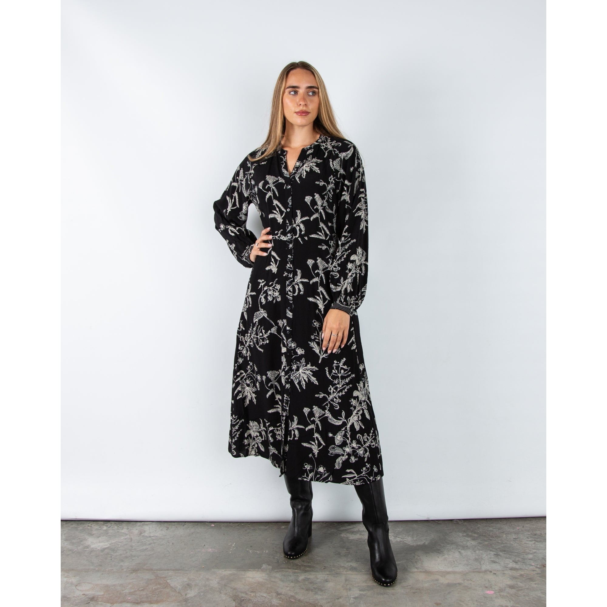 Part Two Sicilia Botanical Print Maxi Dress Black/ecru