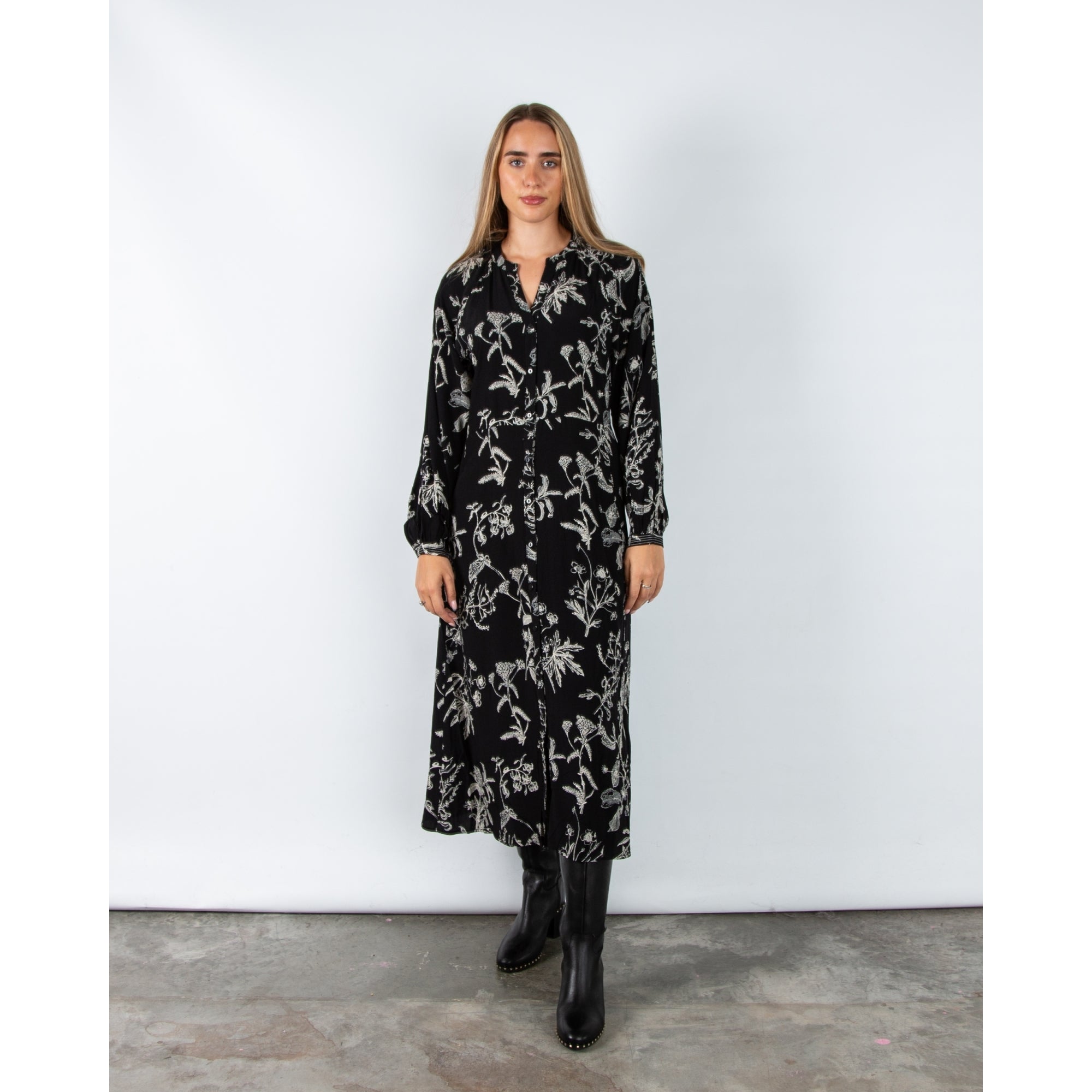 Part Two Sicilia Botanical Print Maxi Dress Black/ecru