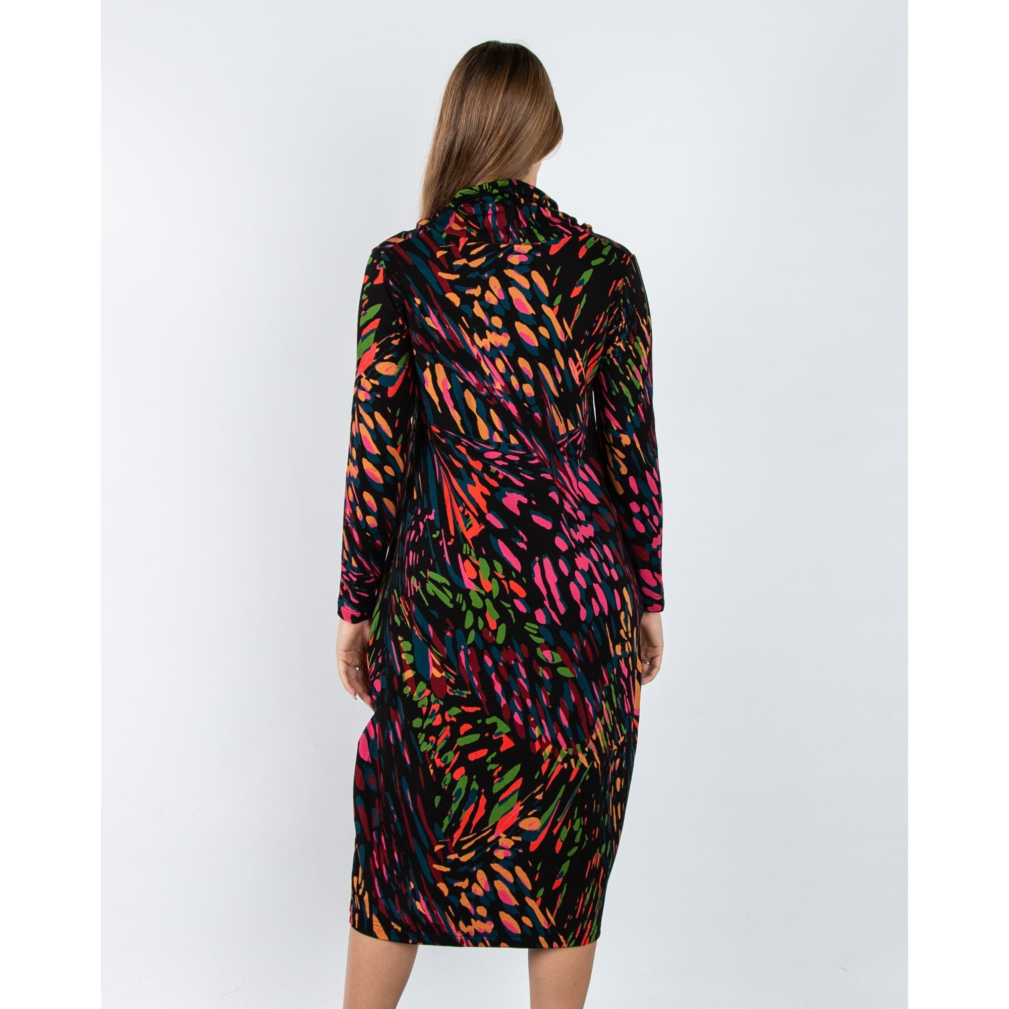 Sahara Cowl Neck Splatter Print Bubble Dress Black Multi