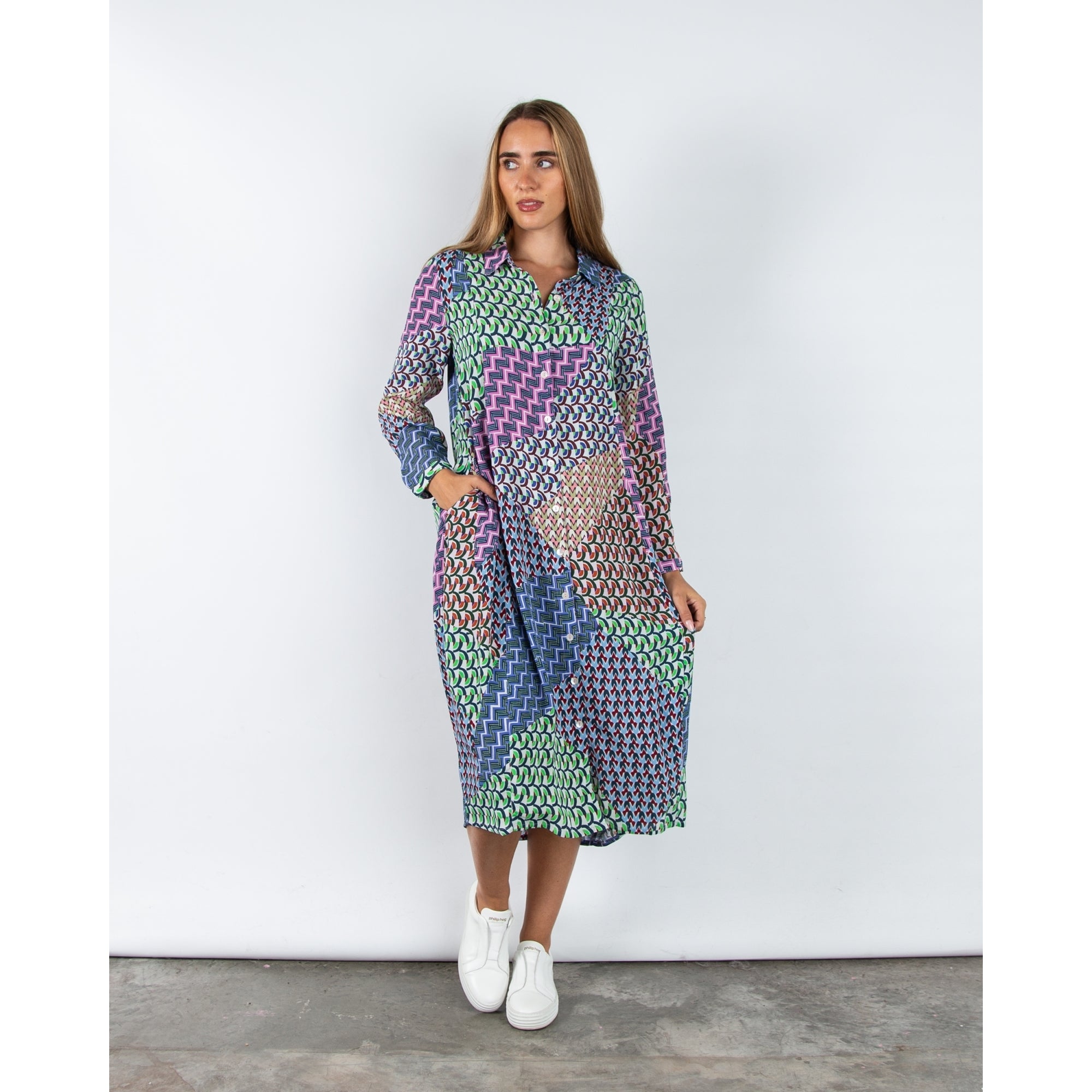 Sahara Geometric Oversized Shirt Dress Multi