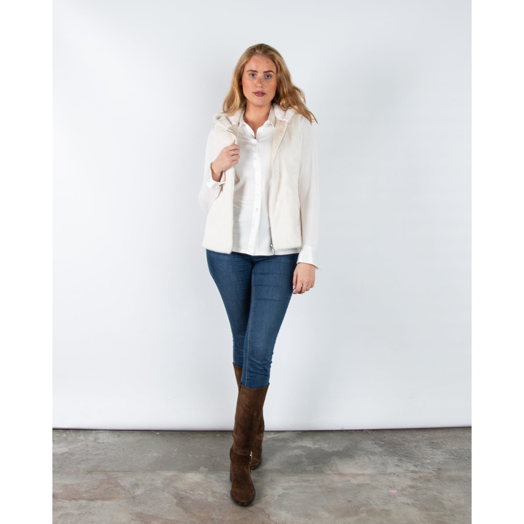 Bariloche Barcial Fitted Jersey Shirt With Satin Collar And Cuff Off White