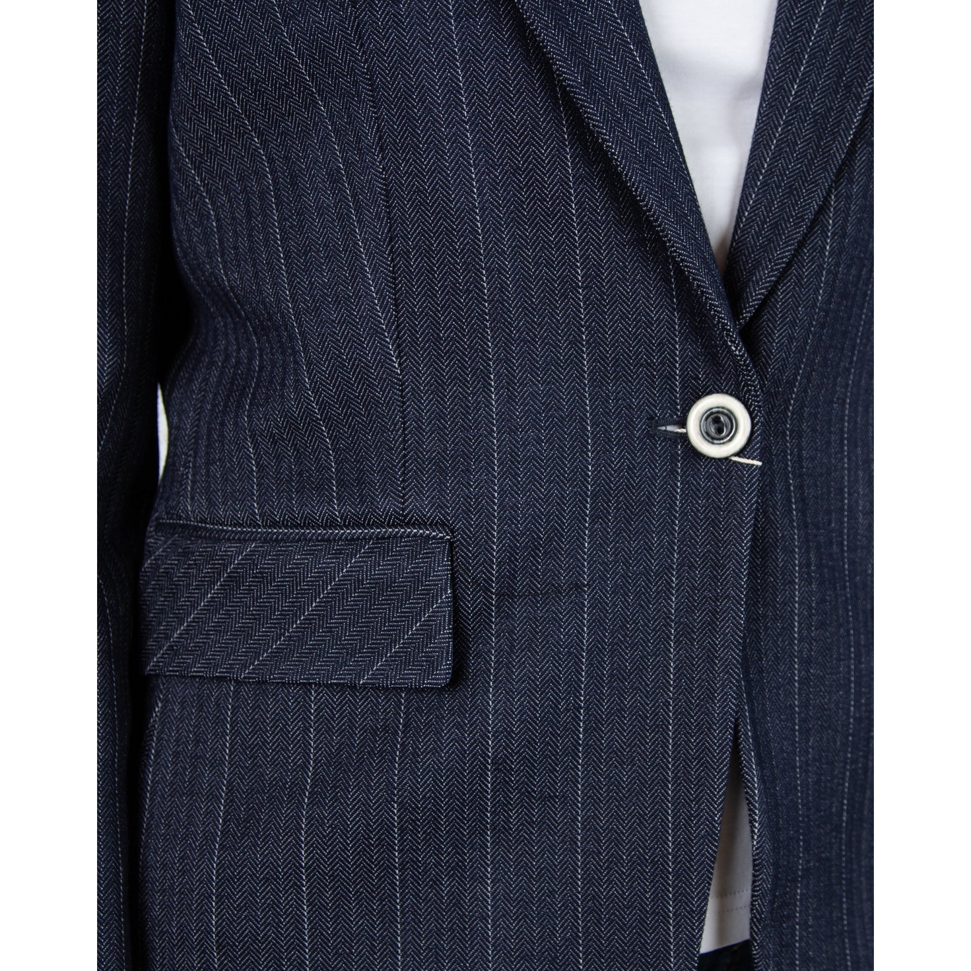 Tinta Style Serena Pinstripe Herringbone Jersey Single Button Blazer Navy