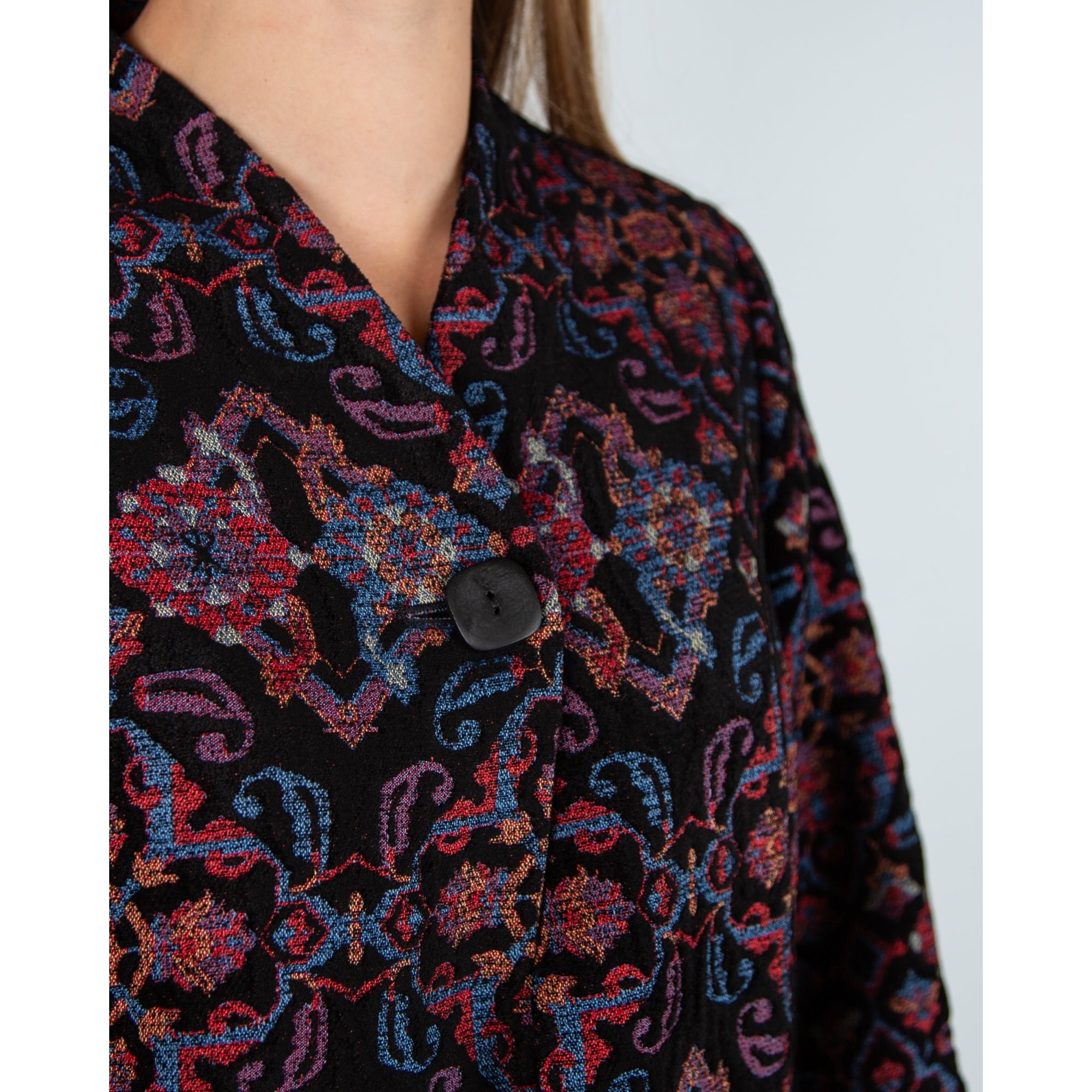 Sahara Jacquard Cape Jacket With Neck Button Black Multi
