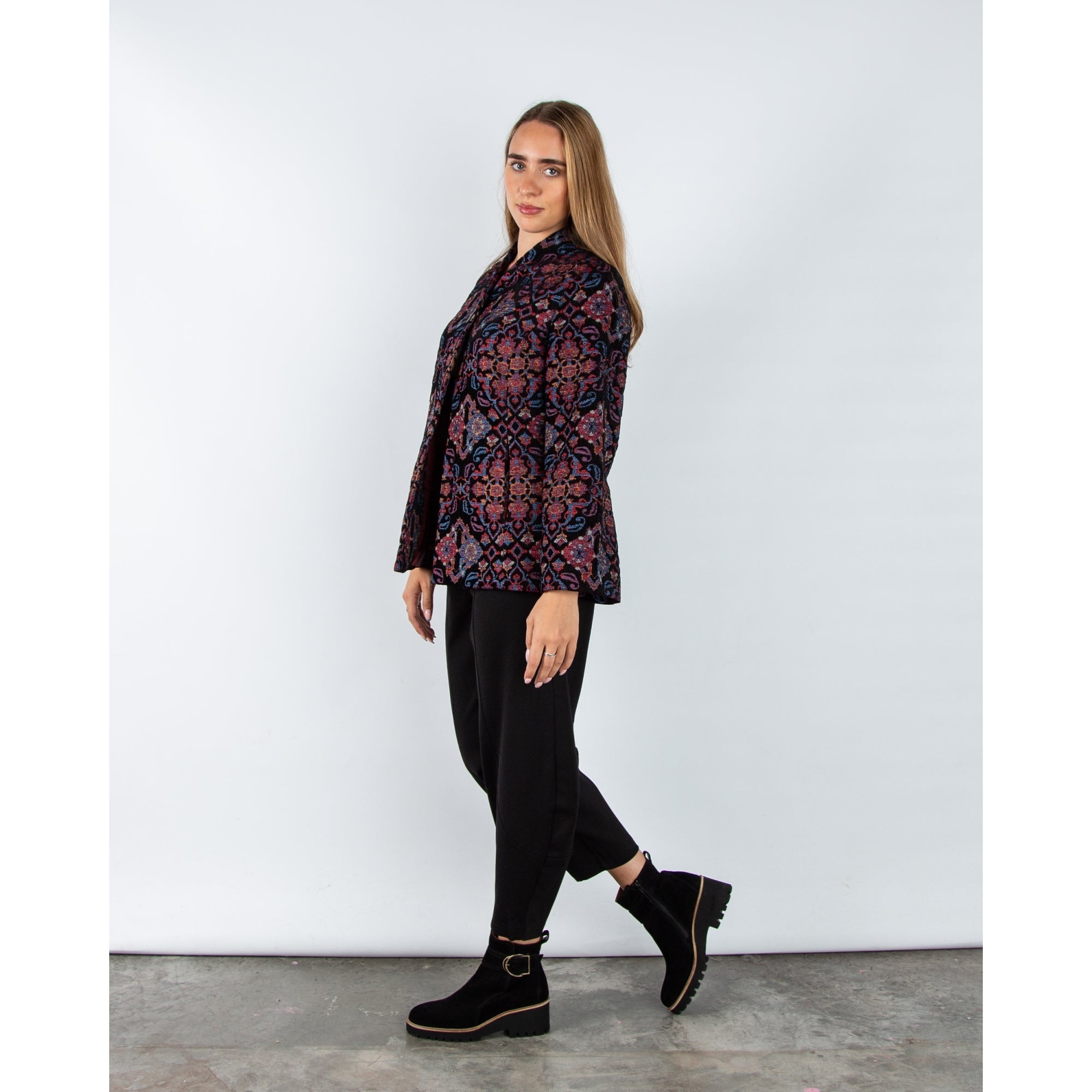 Sahara Jacquard Cape Jacket With Neck Button Black Multi