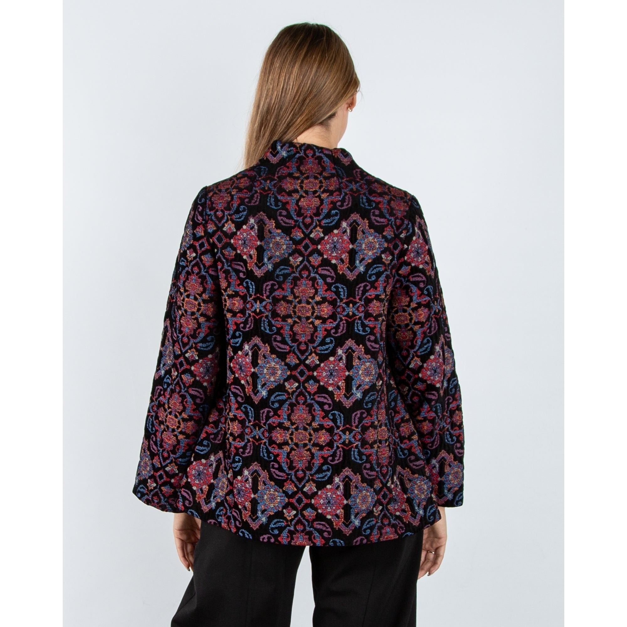 Sahara Jacquard Cape Jacket With Neck Button Black Multi
