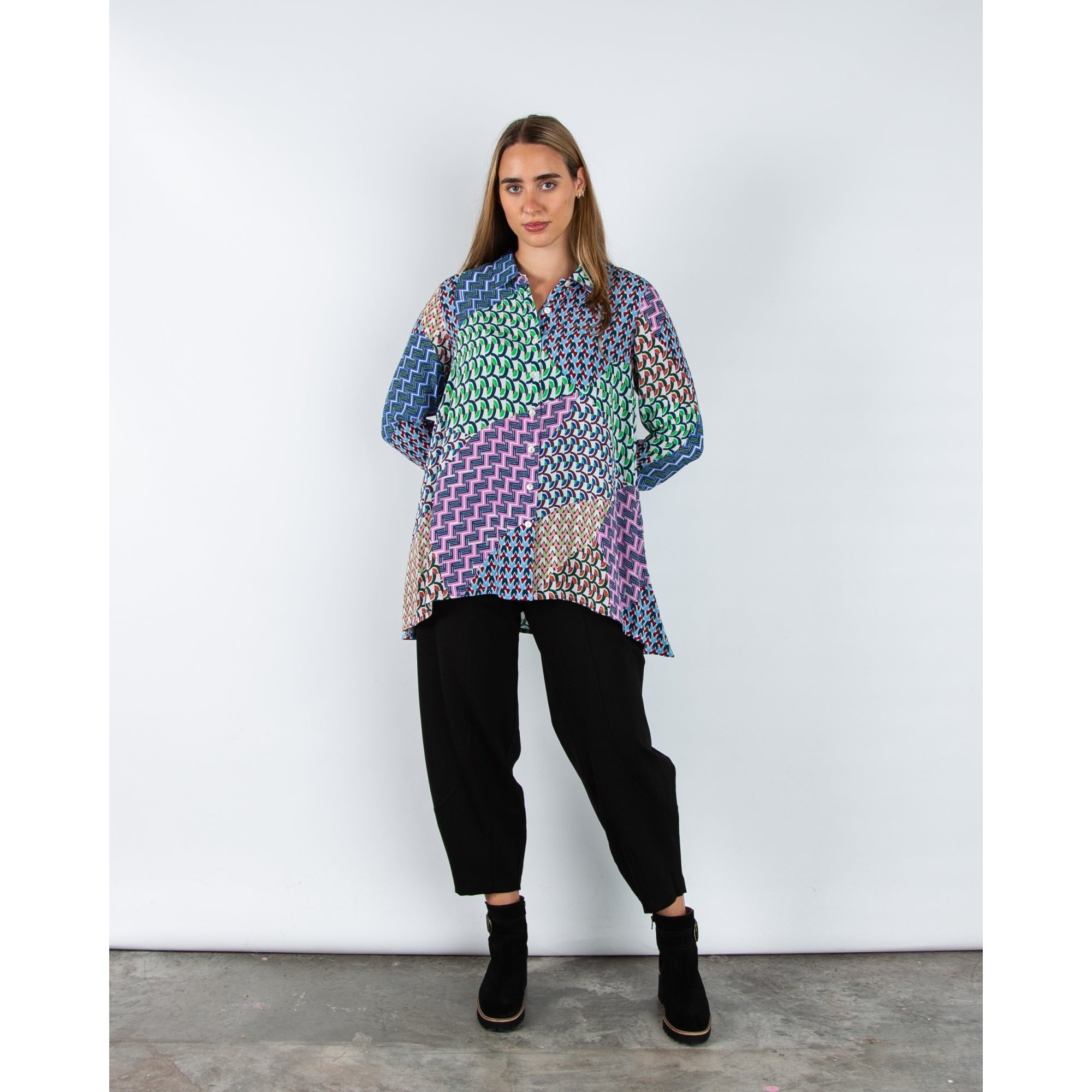 Sahara Geometric Oversized Shirt Blouse Multi