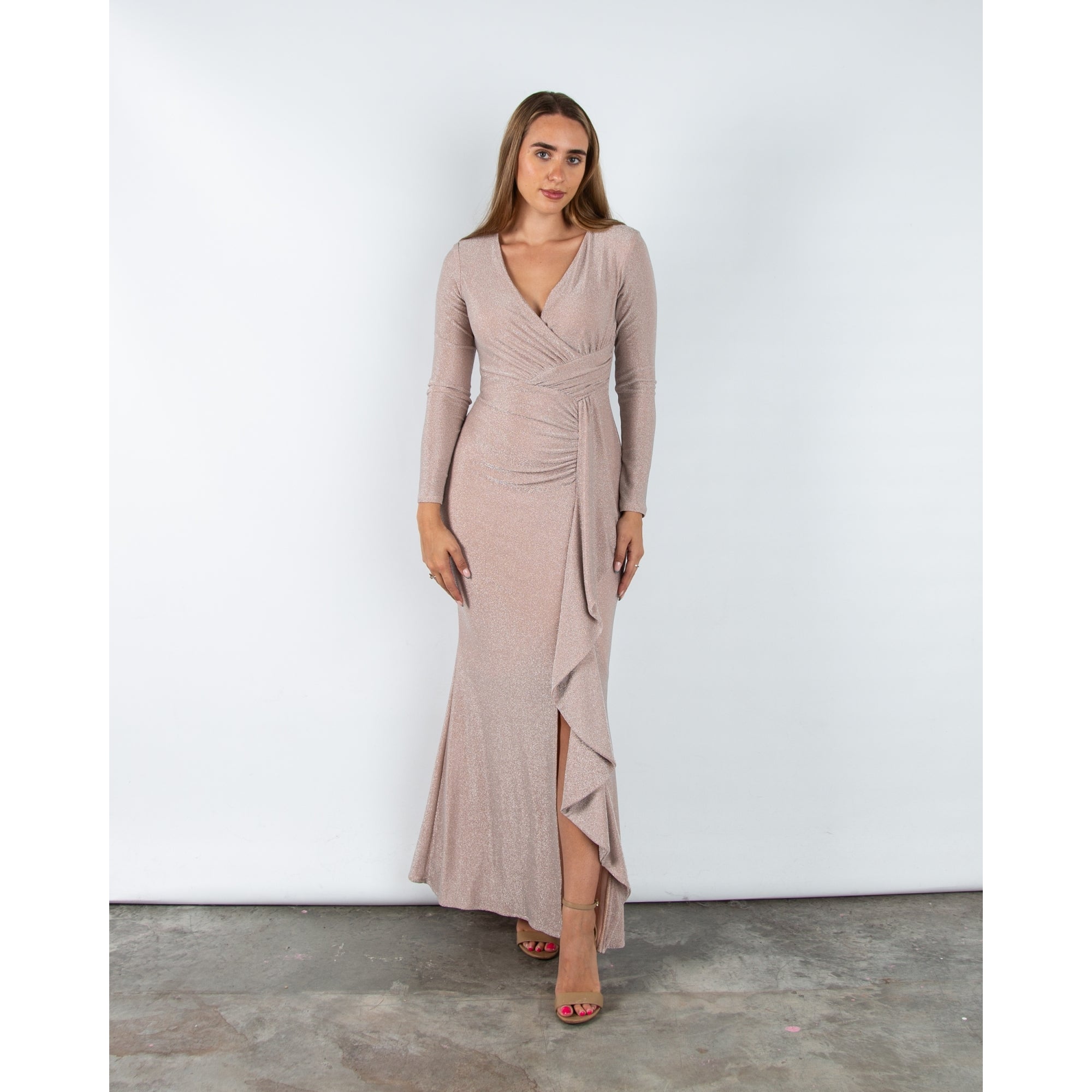 Joseph Ribkoff Sparkle Lurex Fitted Waist Dress With Cascade Rose 3647