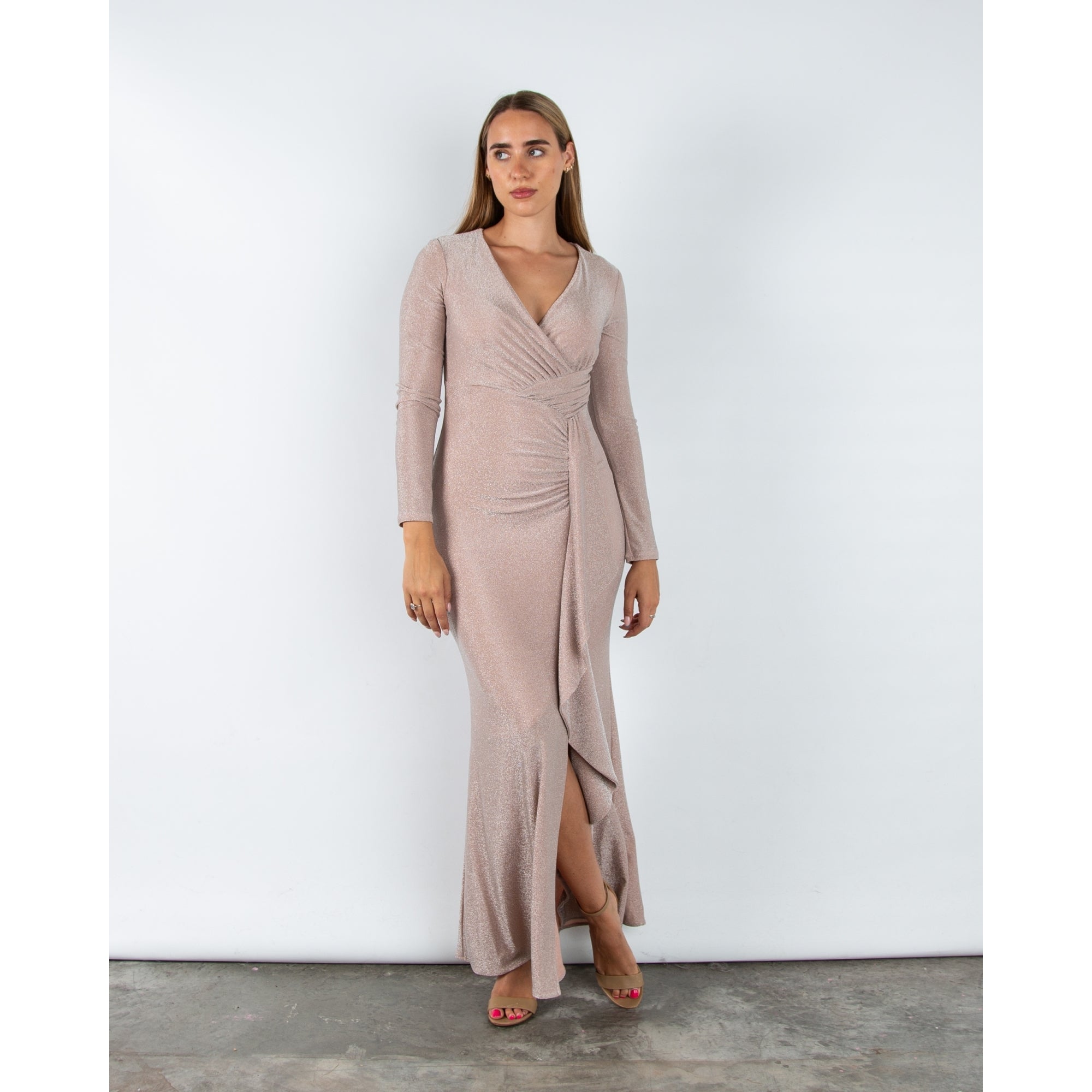 Joseph Ribkoff Sparkle Lurex Fitted Waist Dress With Cascade Rose 3647