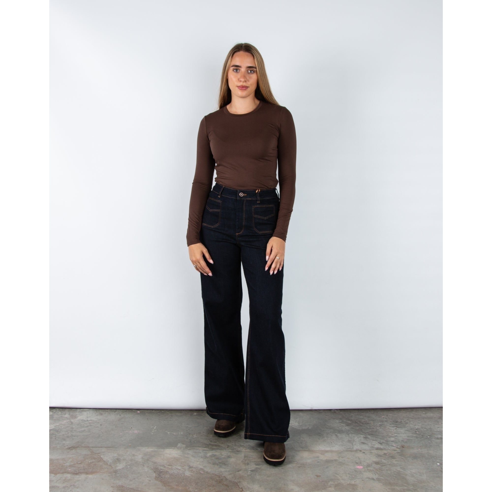 Weekend By Maxmara Multie Round Neck Long Sleeve Basic Top Chocolate