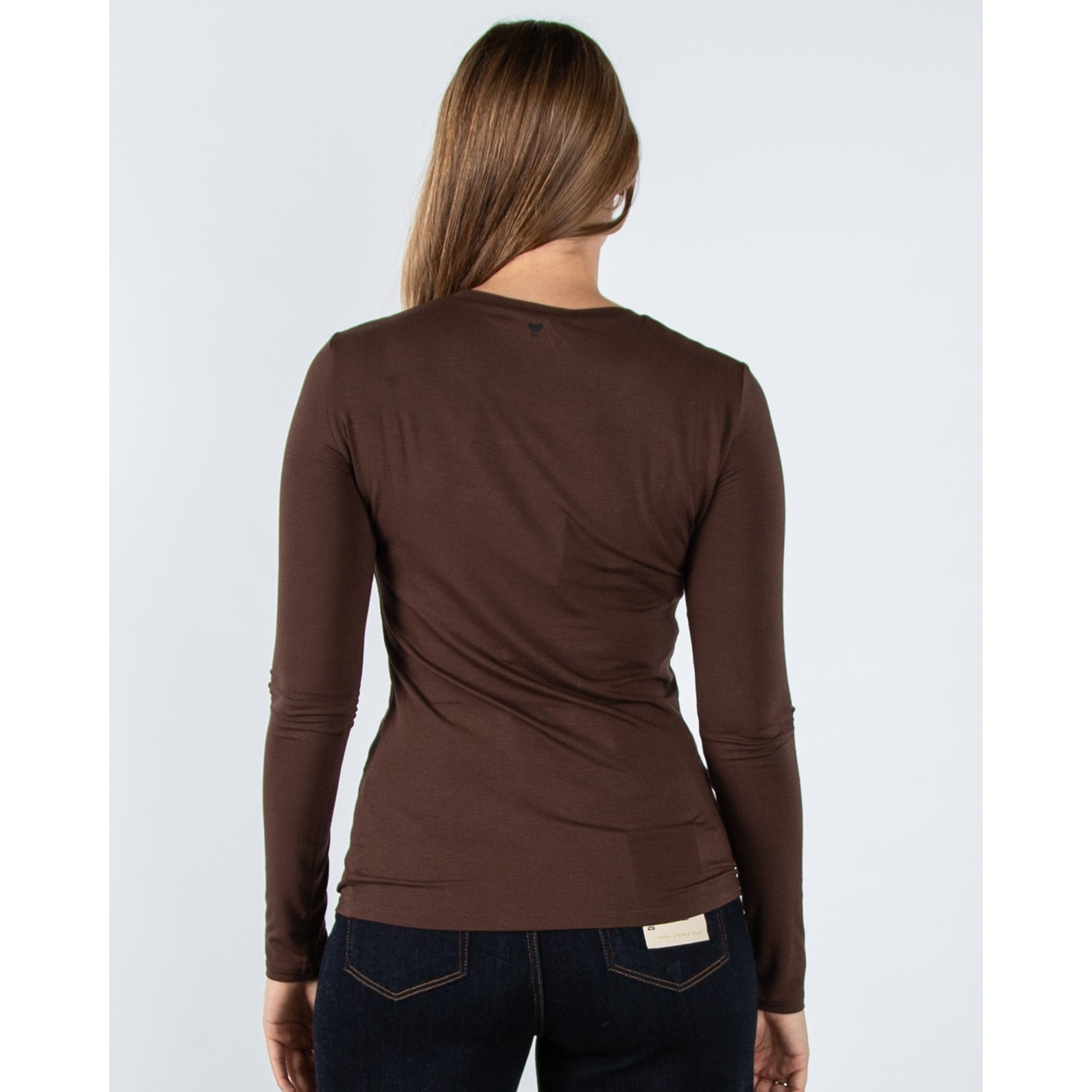 Weekend By Maxmara Multie Round Neck Long Sleeve Basic Top Chocolate