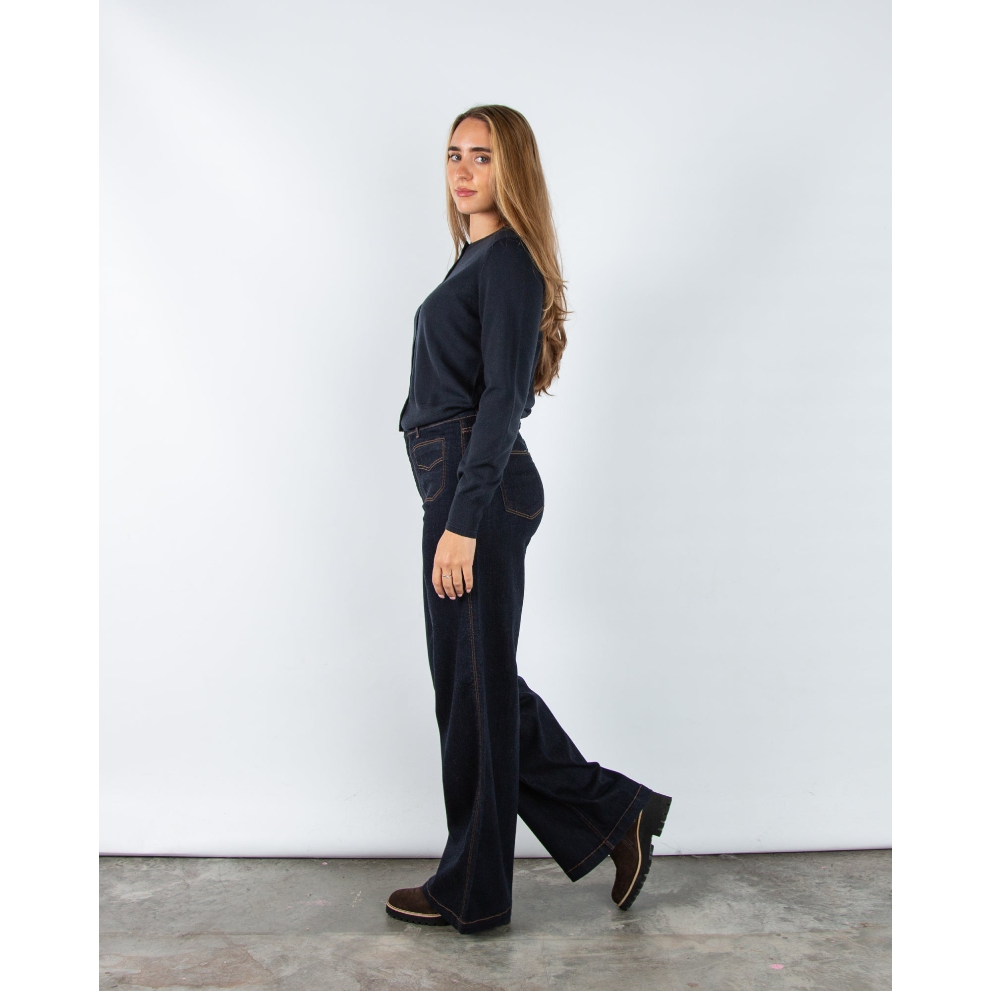 Part Two Noelani Button Down Plain Knit Short Cardigan Dark Navy