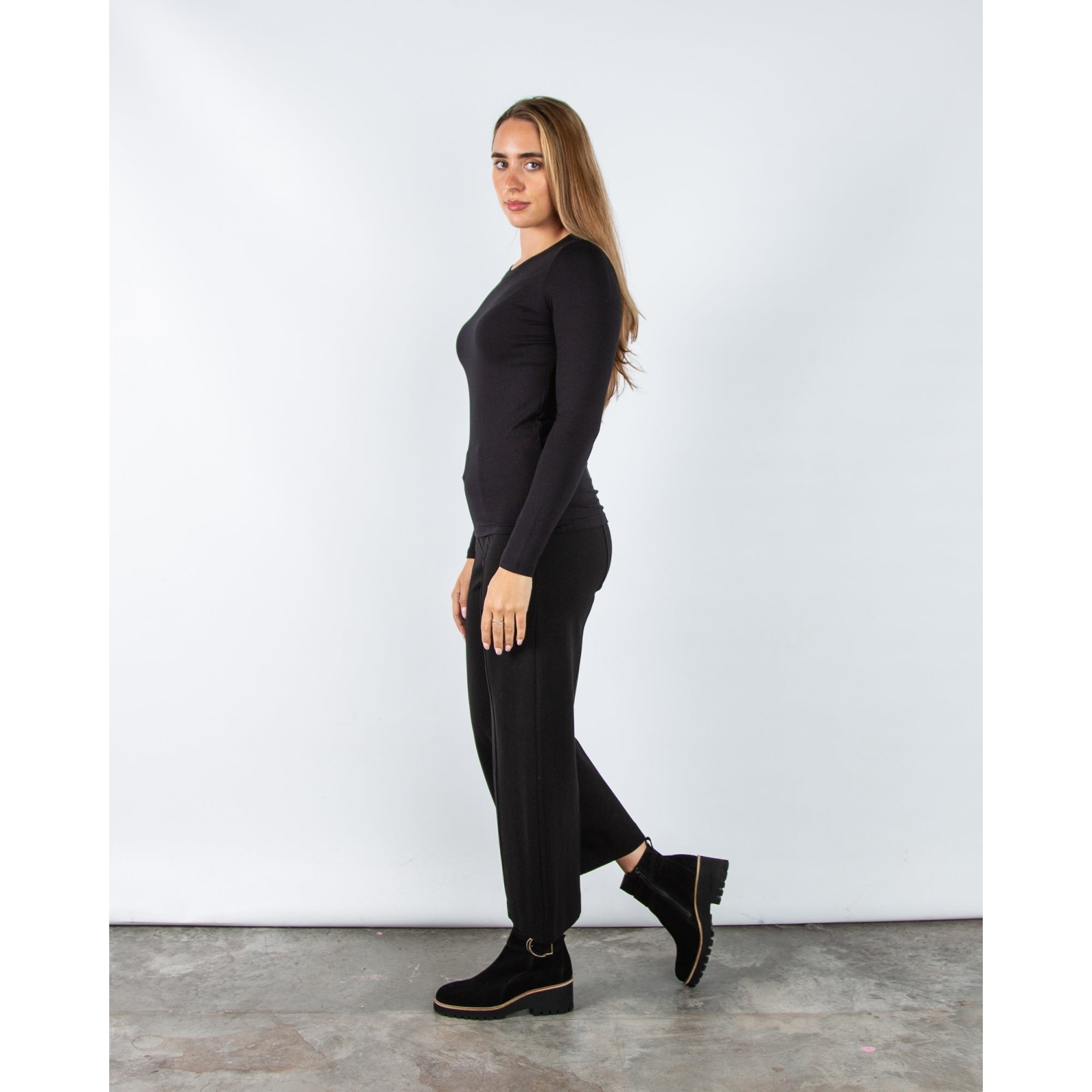 Part Two Emaja Round Neck Long Sleeve Plain Top Black