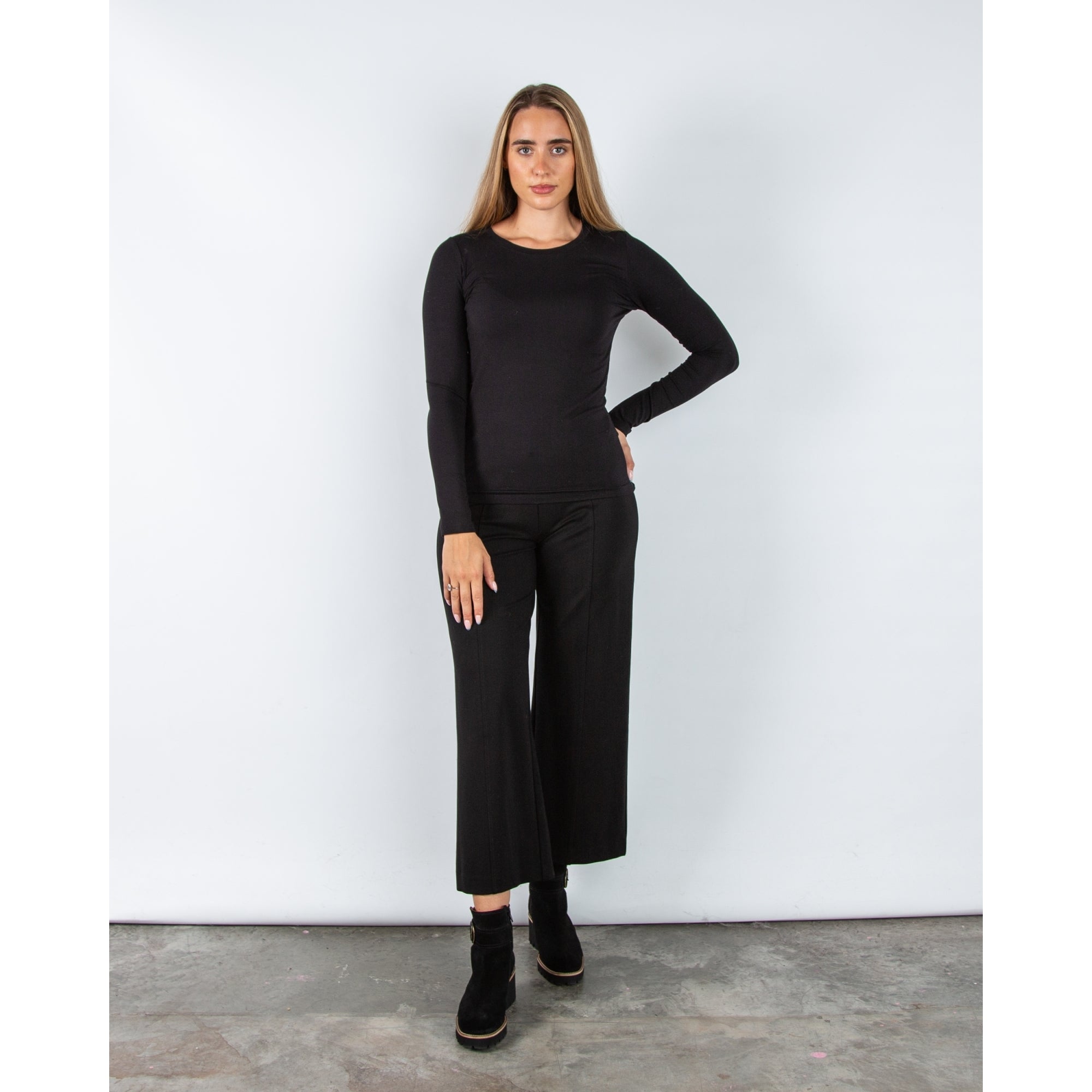 Part Two Emaja Round Neck Long Sleeve Plain Top Black