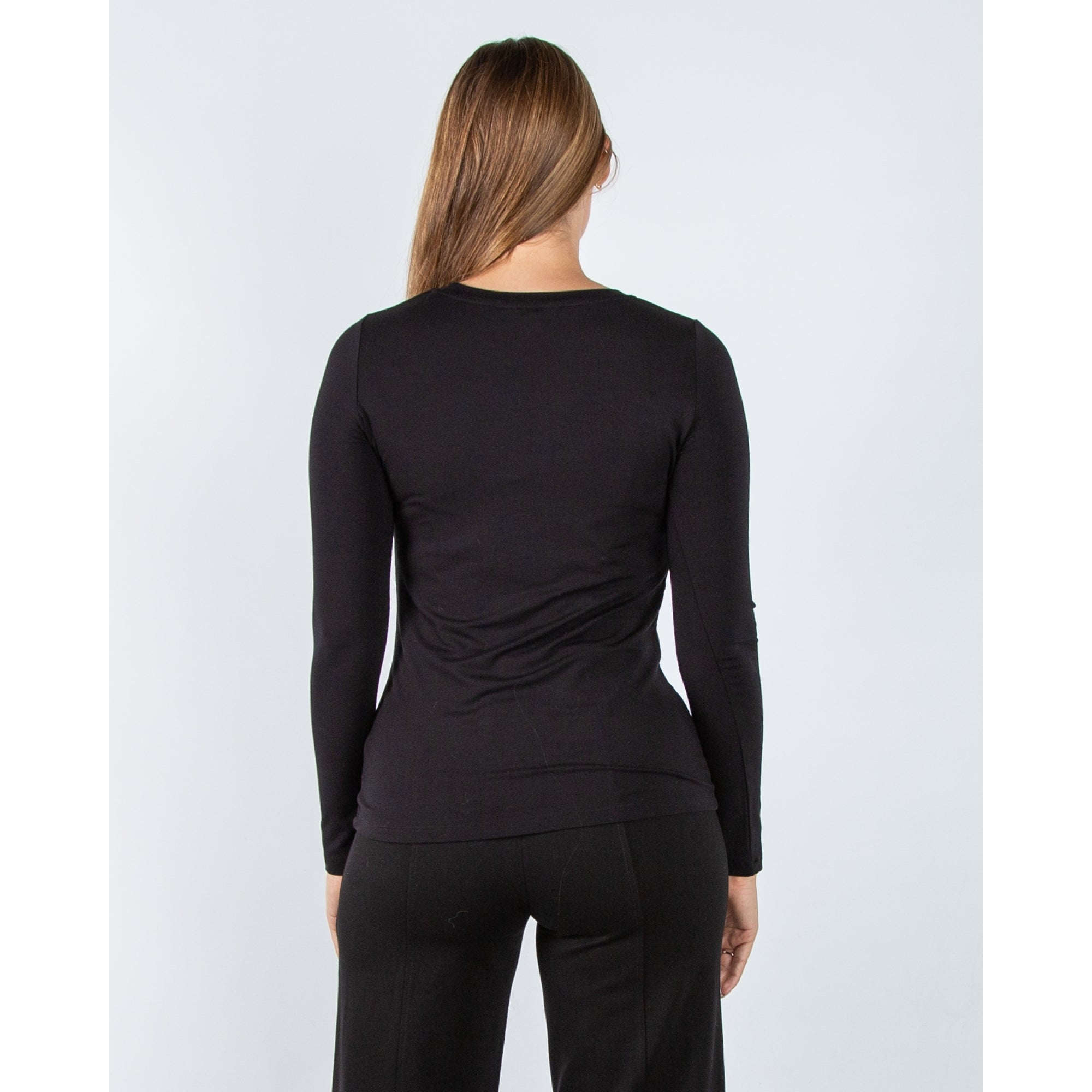 Part Two Emaja Round Neck Long Sleeve Plain Top Black