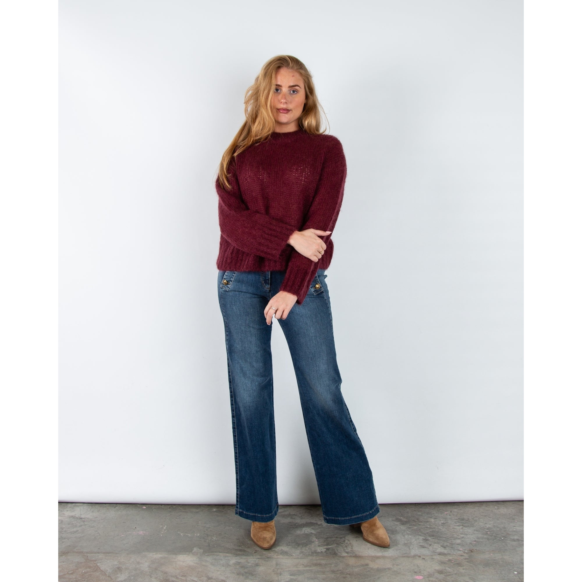 Part Two Sille Chunky Mohair Jumper With Rib Trim Tawny Port