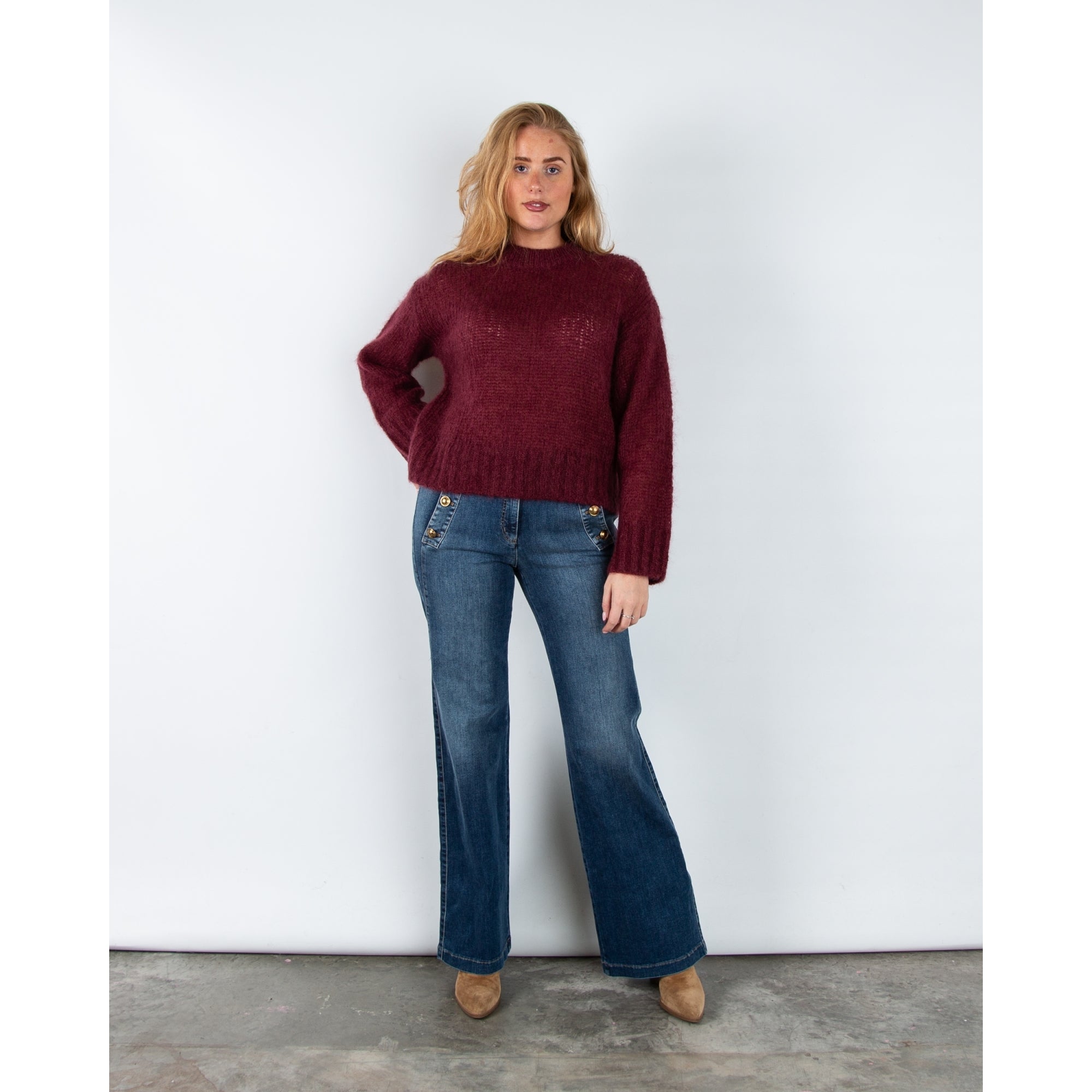 Part Two Sille Chunky Mohair Jumper With Rib Trim Tawny Port