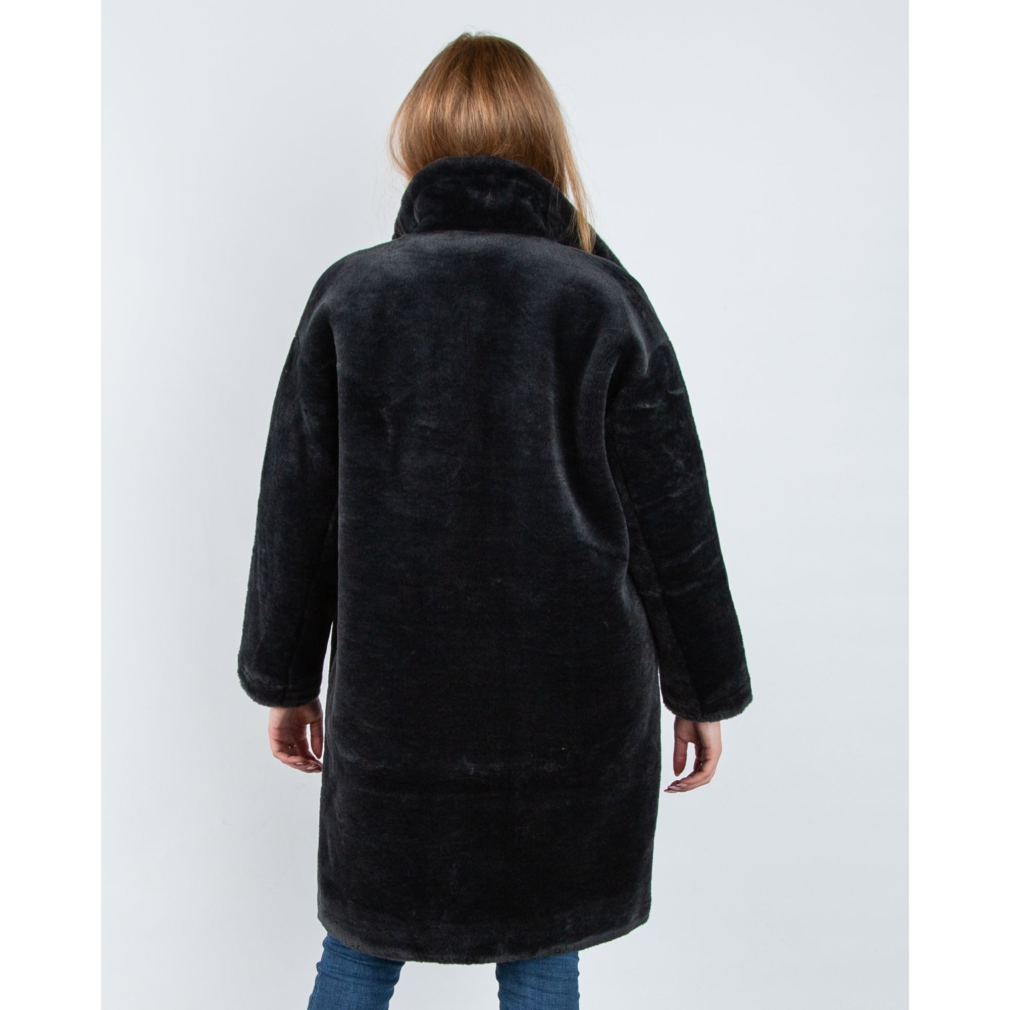 Rino & Pelle Cilou Faux Shearling Coat With High Collar Deep Iron