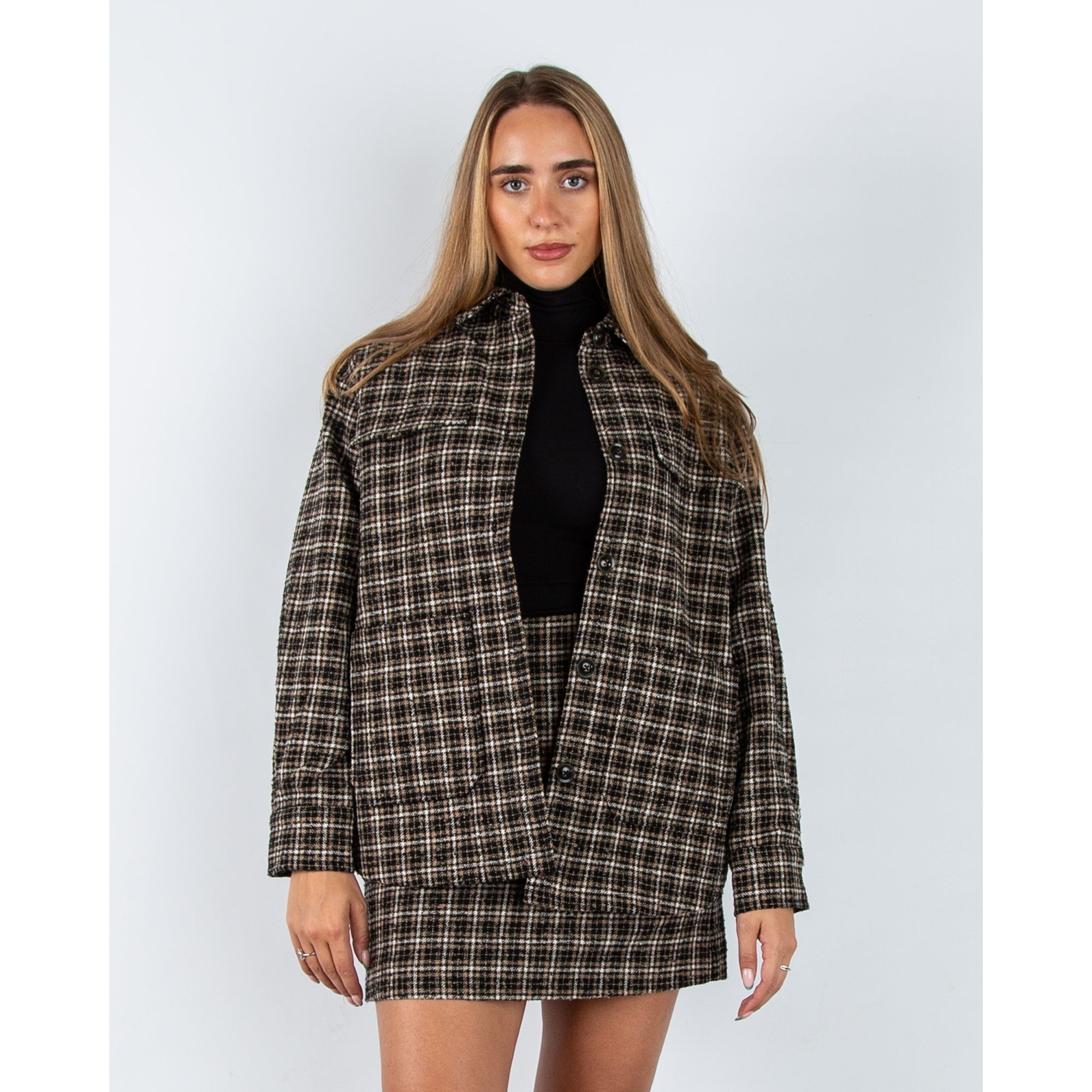 Part Two Sissemai Tweed Check Oversized Shirt Jacket Black/brown