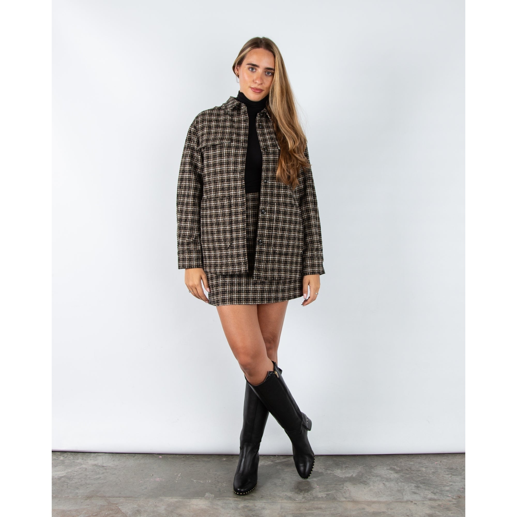 Part Two Sissemai Tweed Check Oversized Shirt Jacket Black/brown