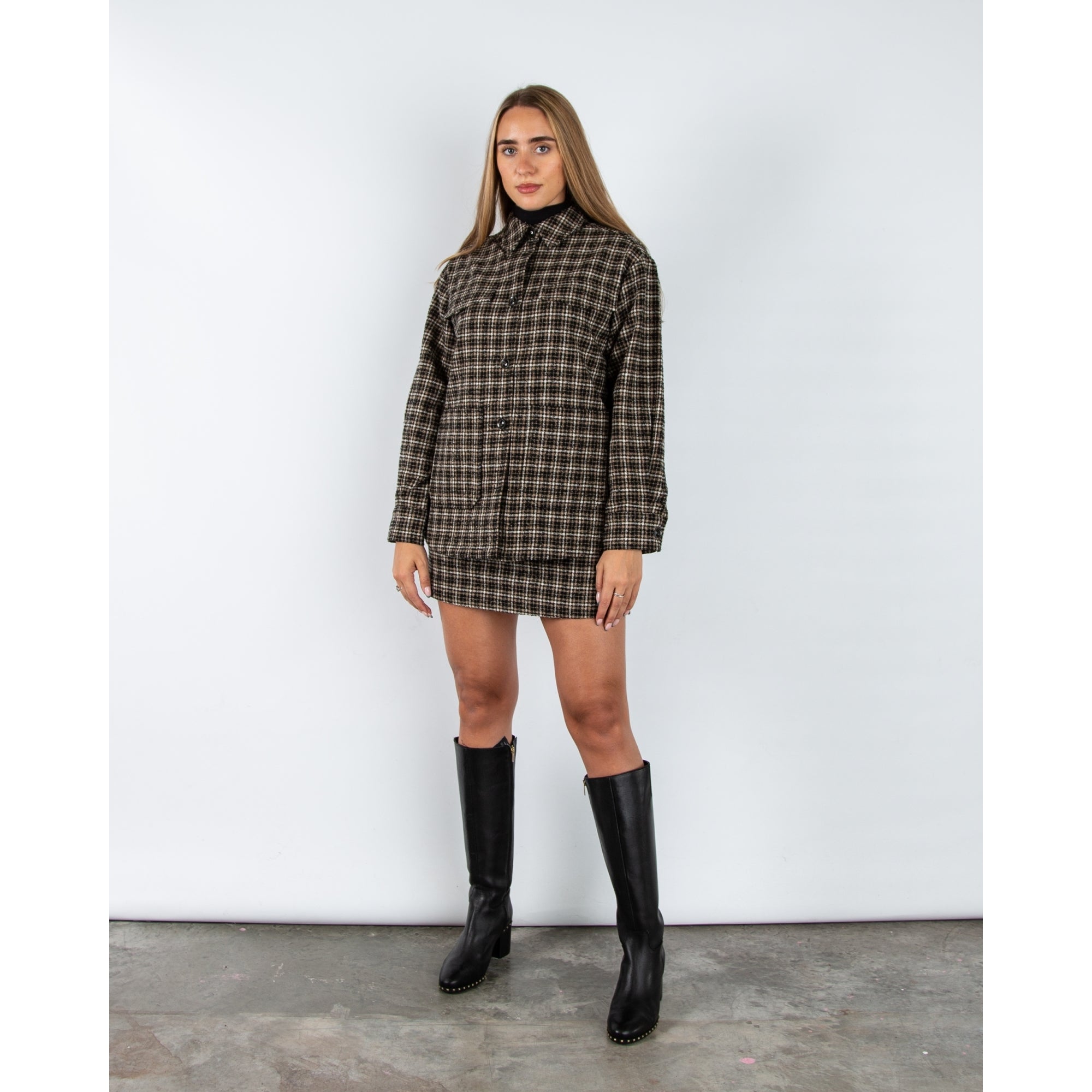 Part Two Sissemai Tweed Check Oversized Shirt Jacket Black/brown
