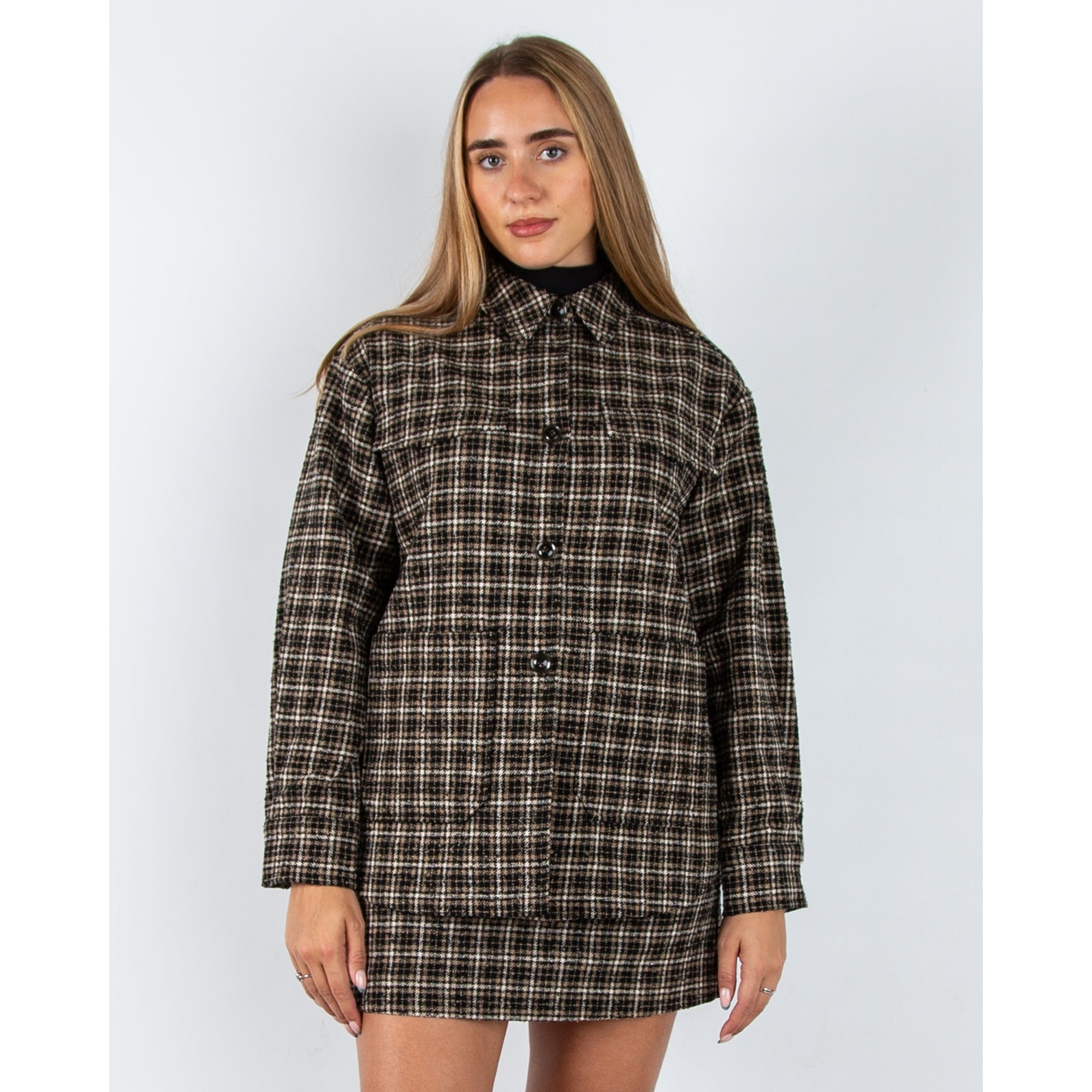 Part Two Sissemai Tweed Check Oversized Shirt Jacket Black/brown