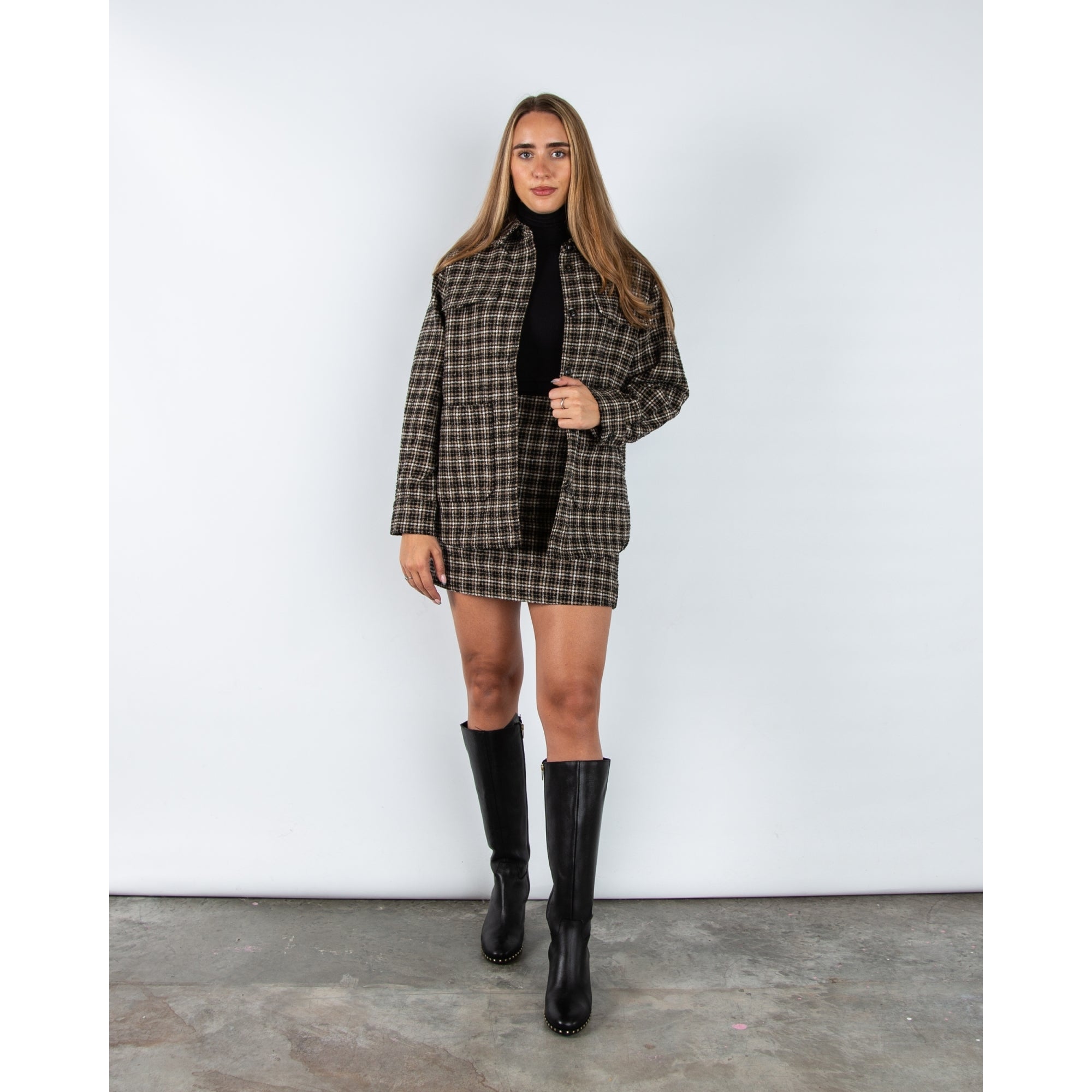 Part Two Sissemai Tweed Check Oversized Shirt Jacket Black/brown