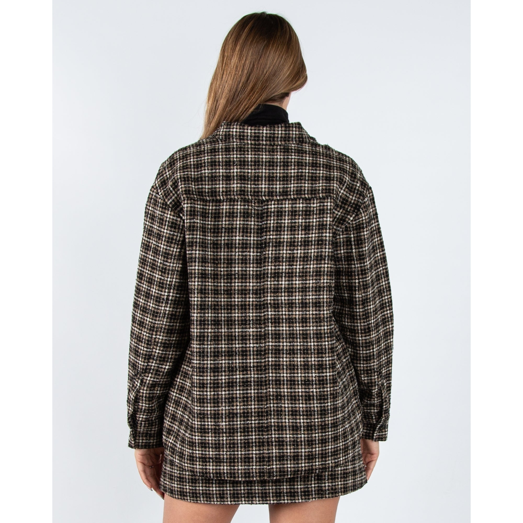 Part Two Sissemai Tweed Check Oversized Shirt Jacket Black/brown