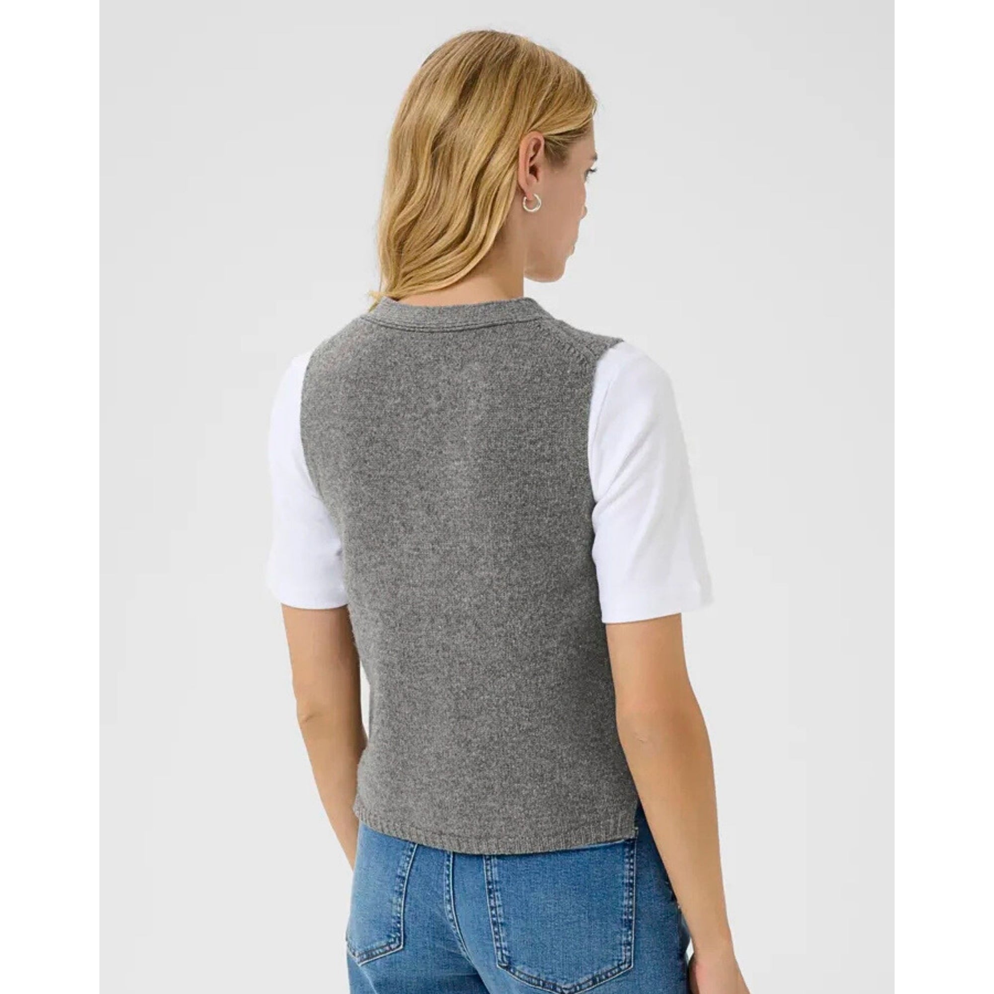 Part Two Sylva V Neck Button Through Knit Vest Grey Melange