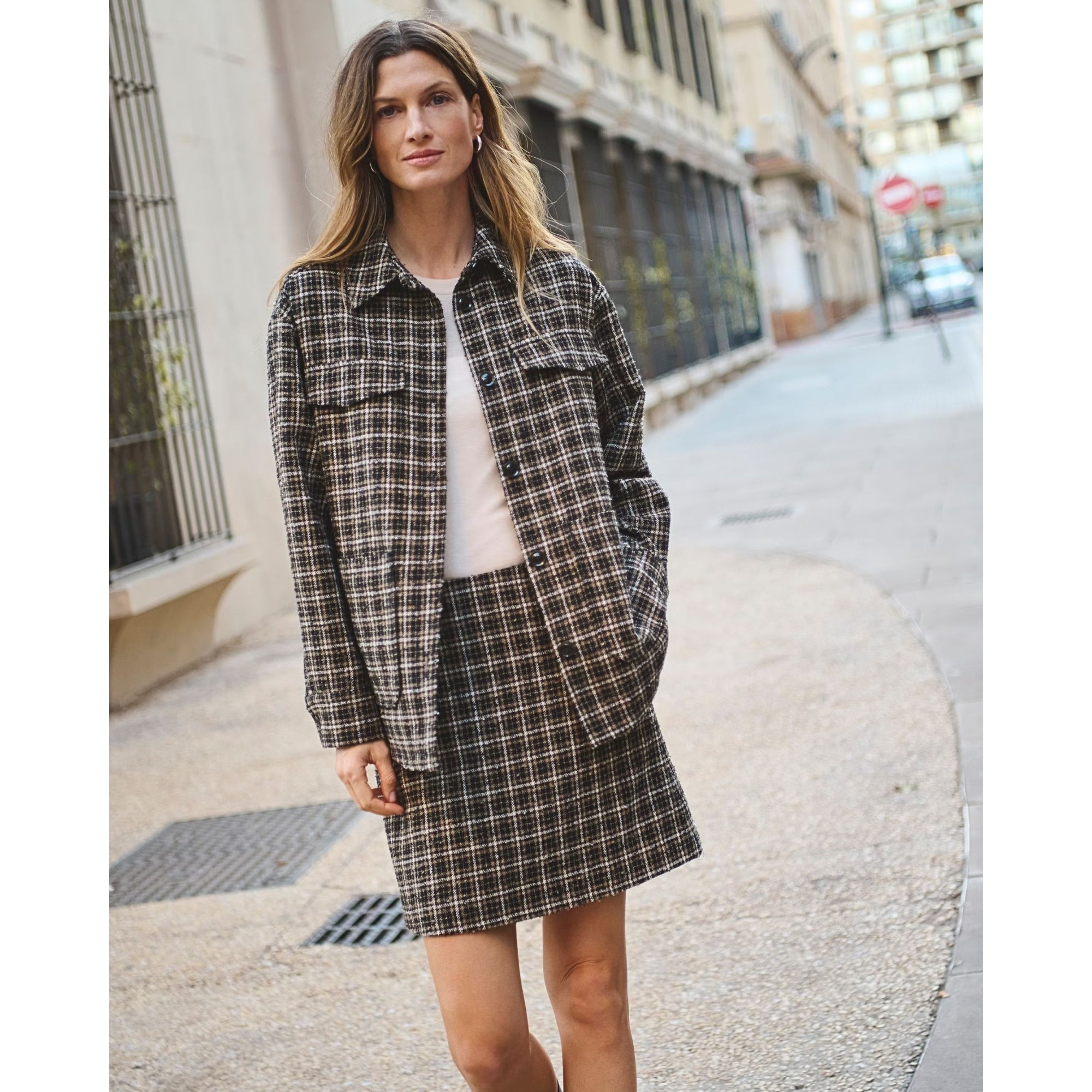 Part Two Sissemai Tweed Check Oversized Shirt Jacket Black/brown