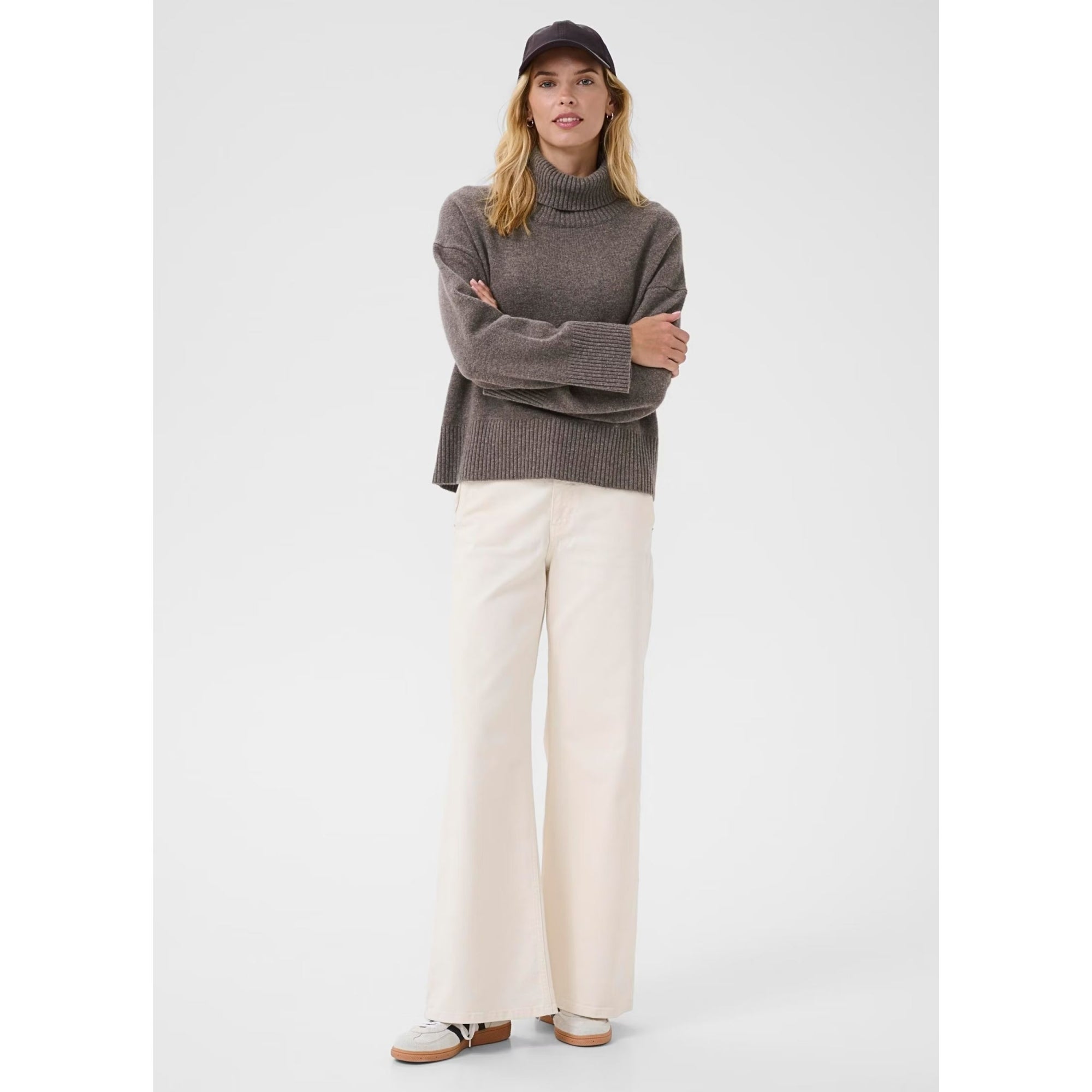 Part Two Corina Roll Neck Wool Jumper With Rib Trim Falcon Melange