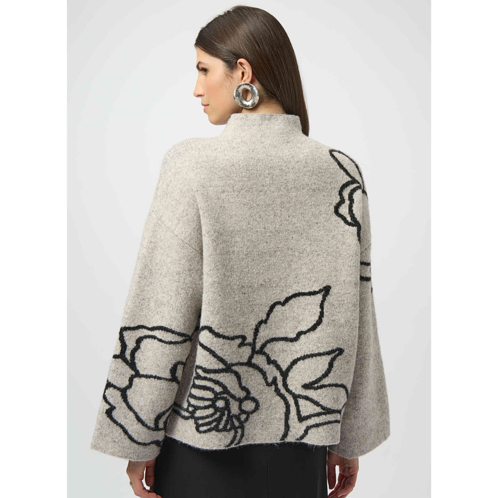 Joseph Ribkoff High Collar Boxy Jumper With Rose Oatmeal/black