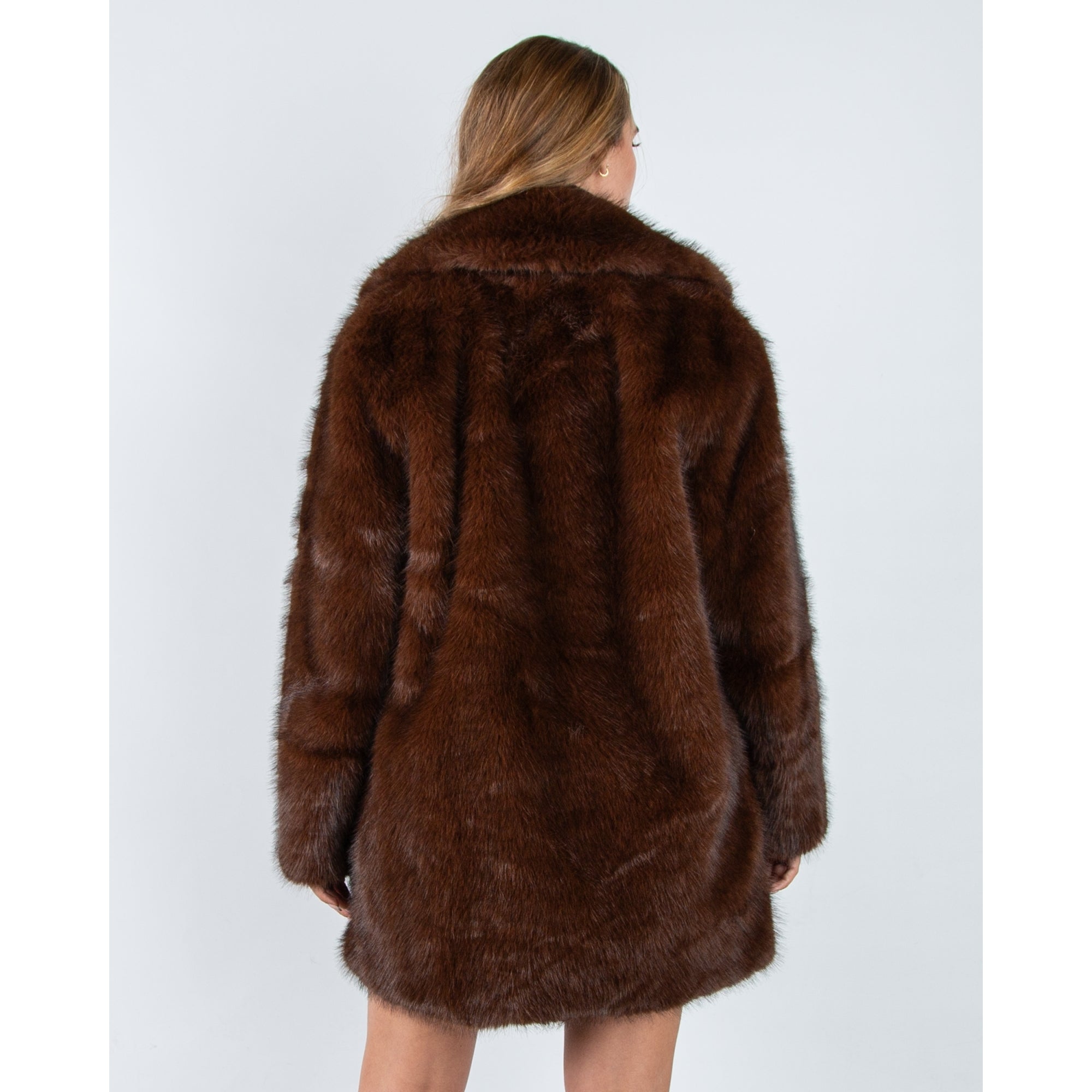 Giovanni Anastasia Faux Fur Mid Length Coat With Lapel Marron