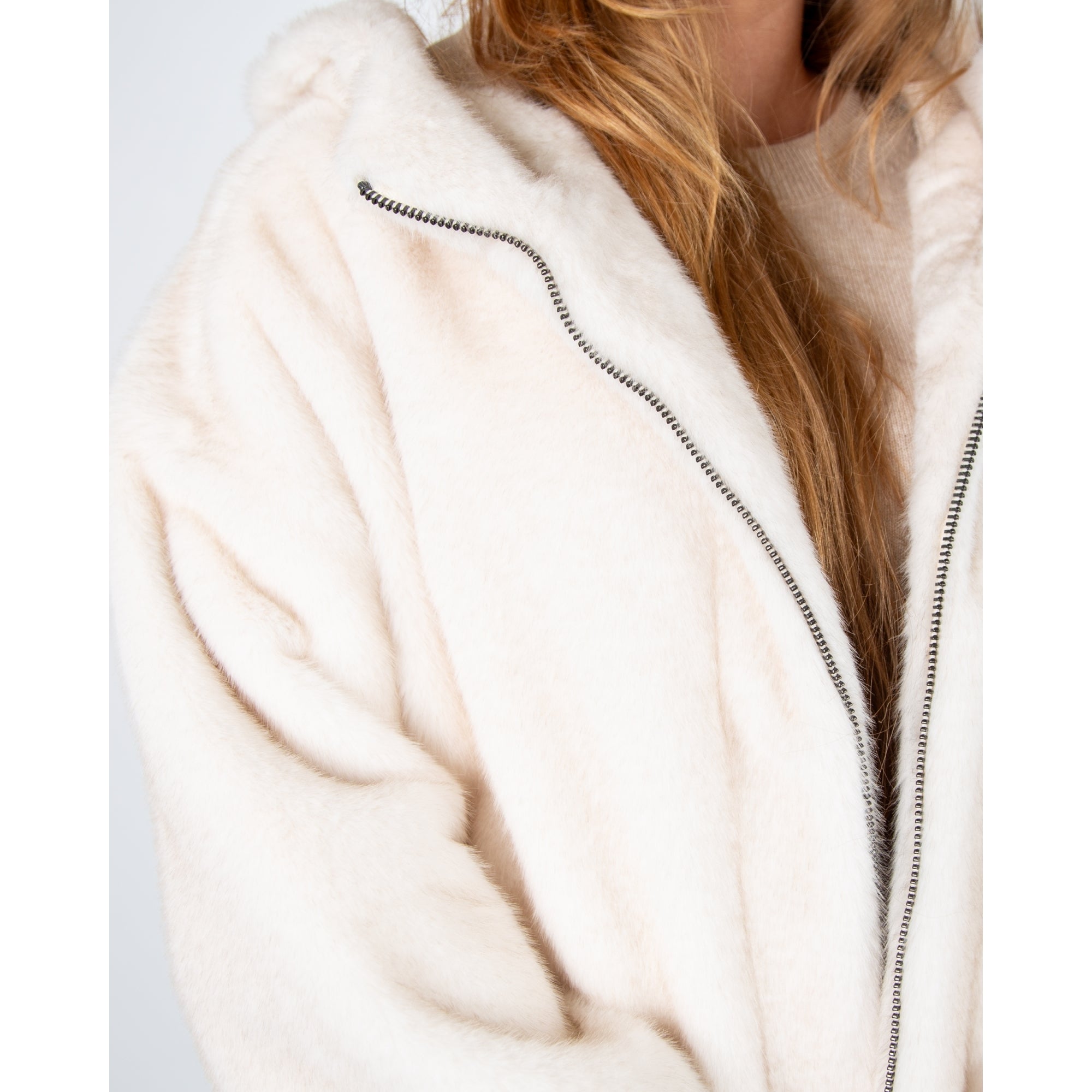 Giovanni Lima Faux Fur Hooded Jacket Ecru