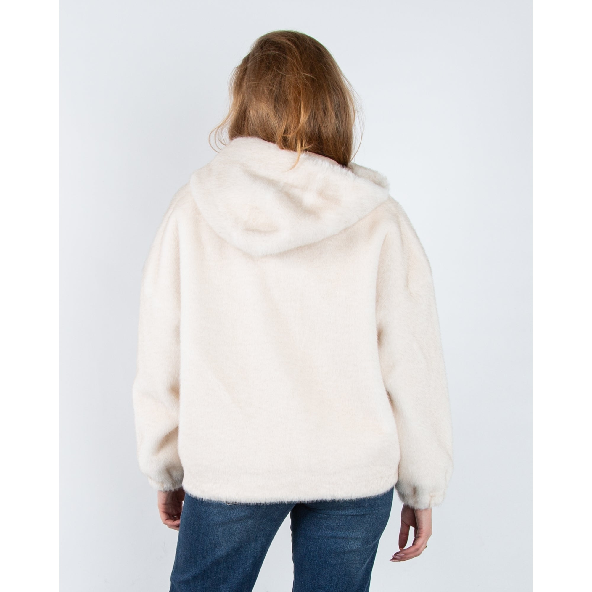 Giovanni Lima Faux Fur Hooded Jacket Ecru