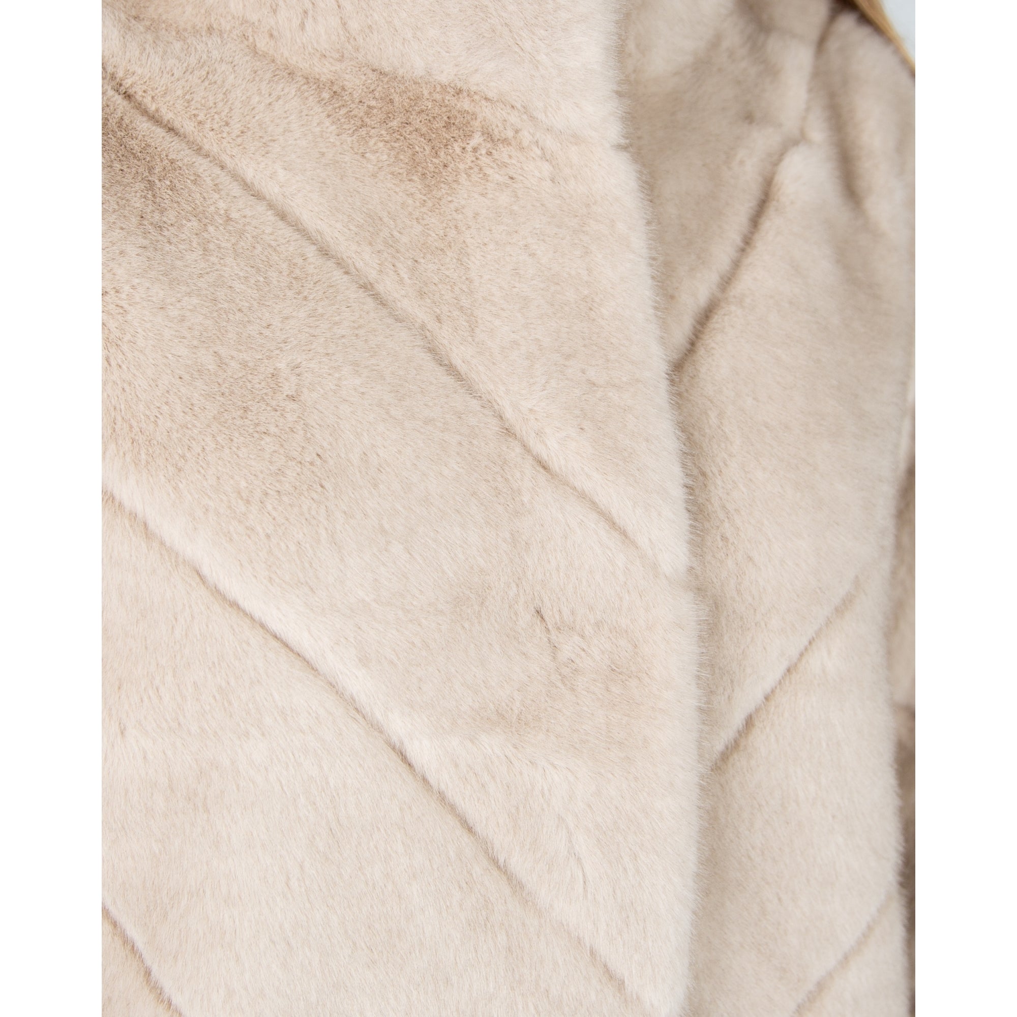 Giovanni Madone Chevron Long Faux Fur Coat Beige