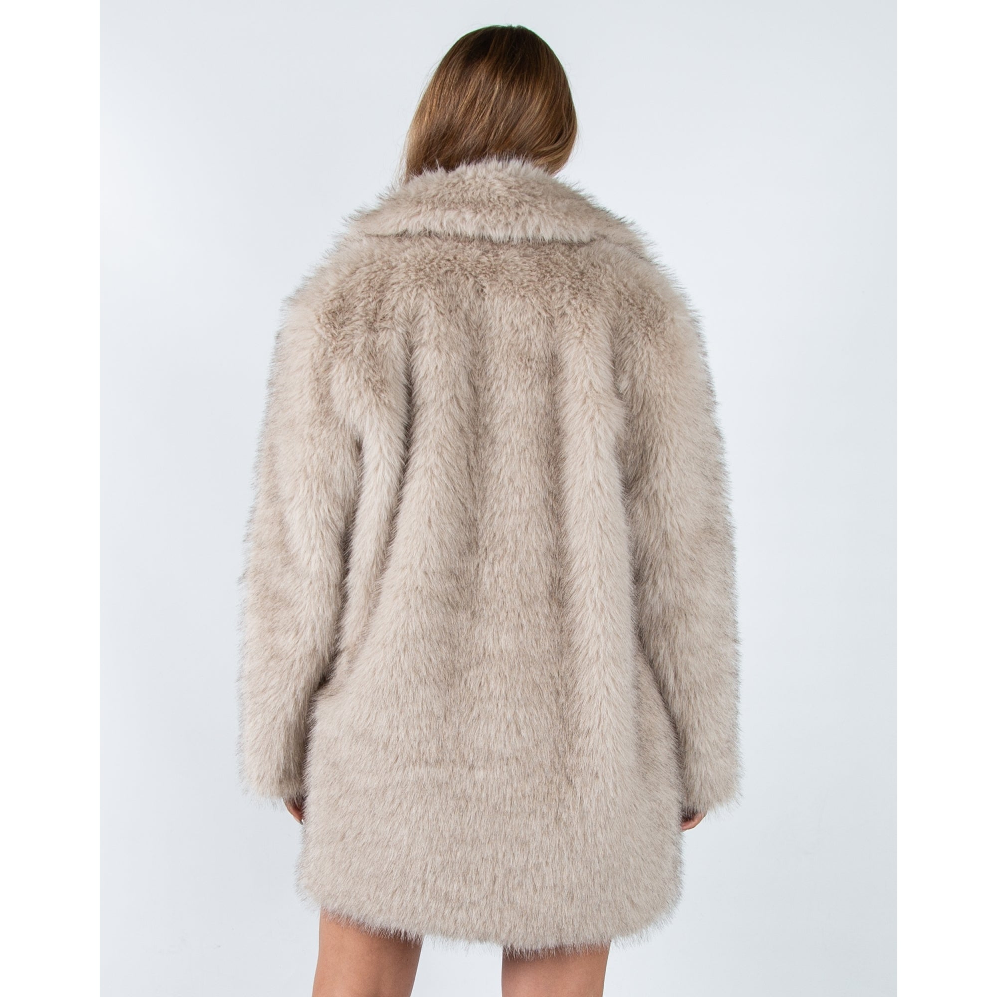 Giovanni Anastasia Faux Fur Mid Length Coat With Lapel Beige