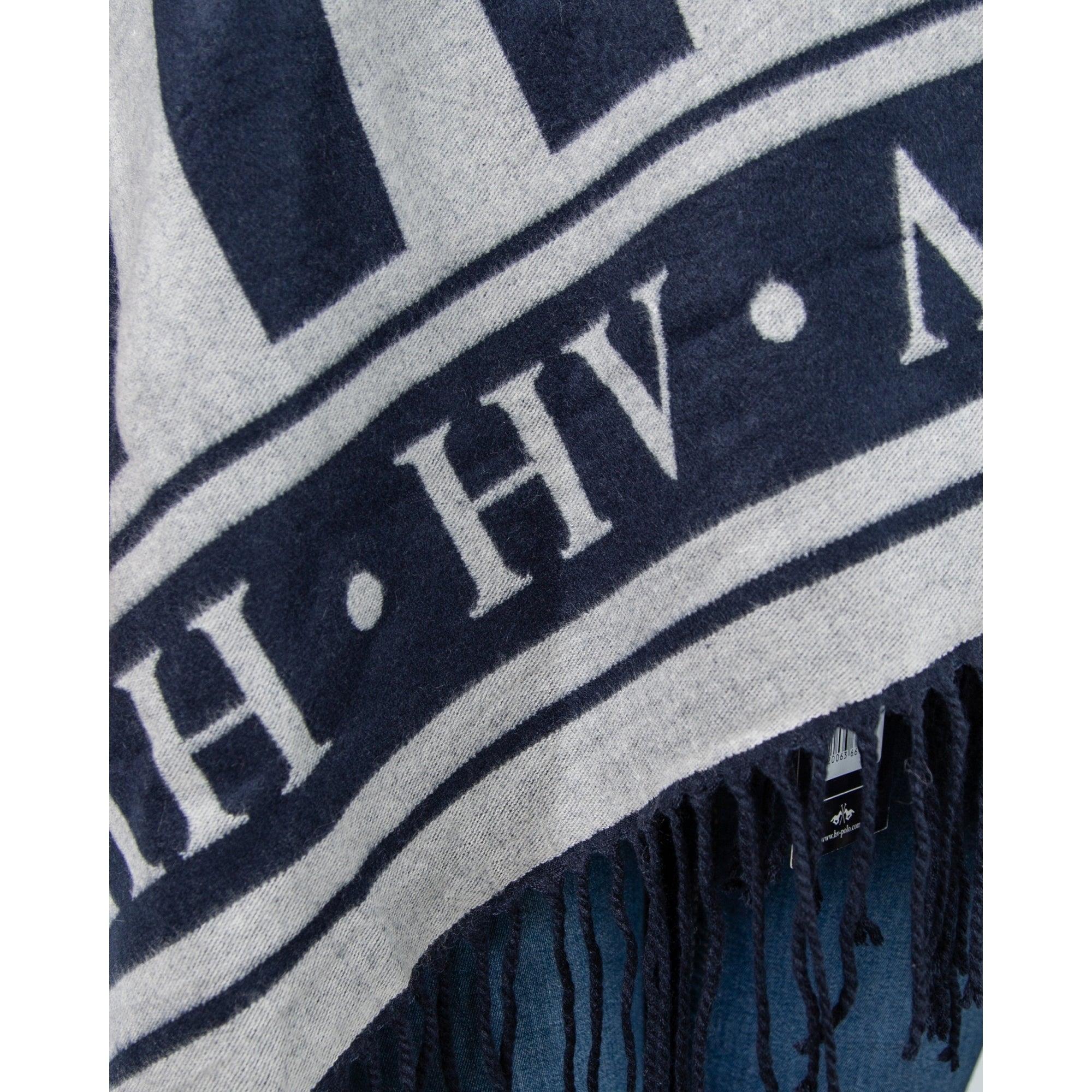Hv Society Shelly Equestrian Print Shawl With Tassels Navy