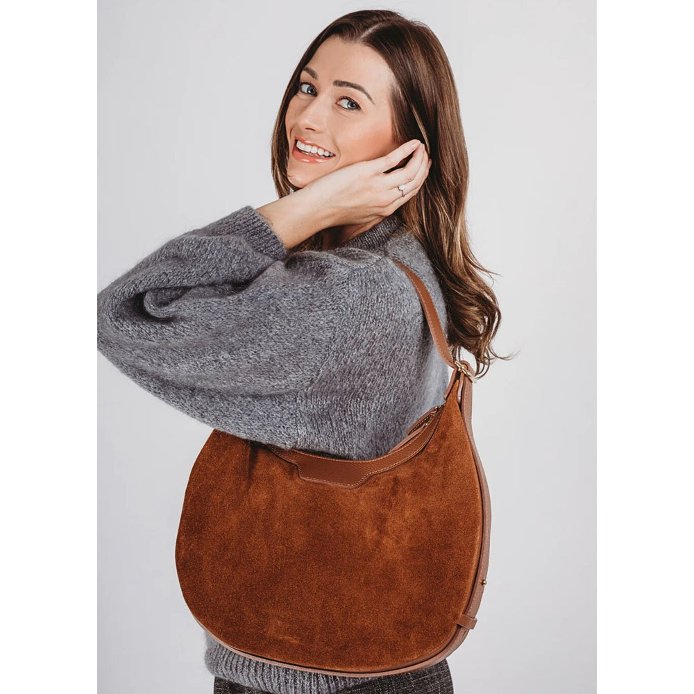 Elie Beaumont Crescent Suede Shoulder Bag Tan
