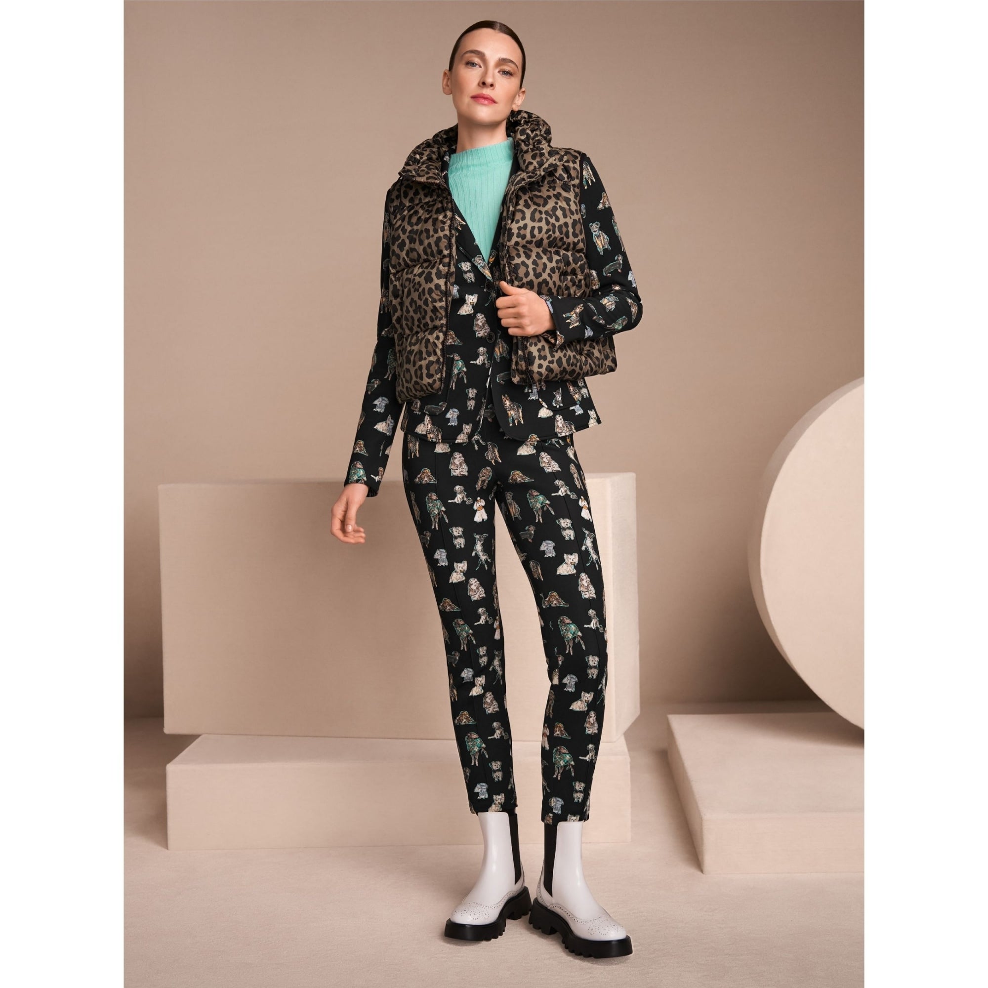 Marc Cain Rethink Together Dodgy Dogs Short Leopard Print Puffa Gilet Gold