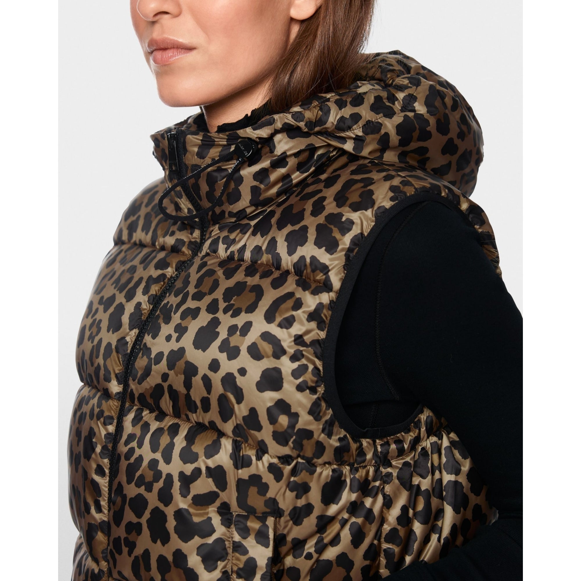 Marc Cain Rethink Together Dodgy Dogs Short Leopard Print Puffa Gilet Gold