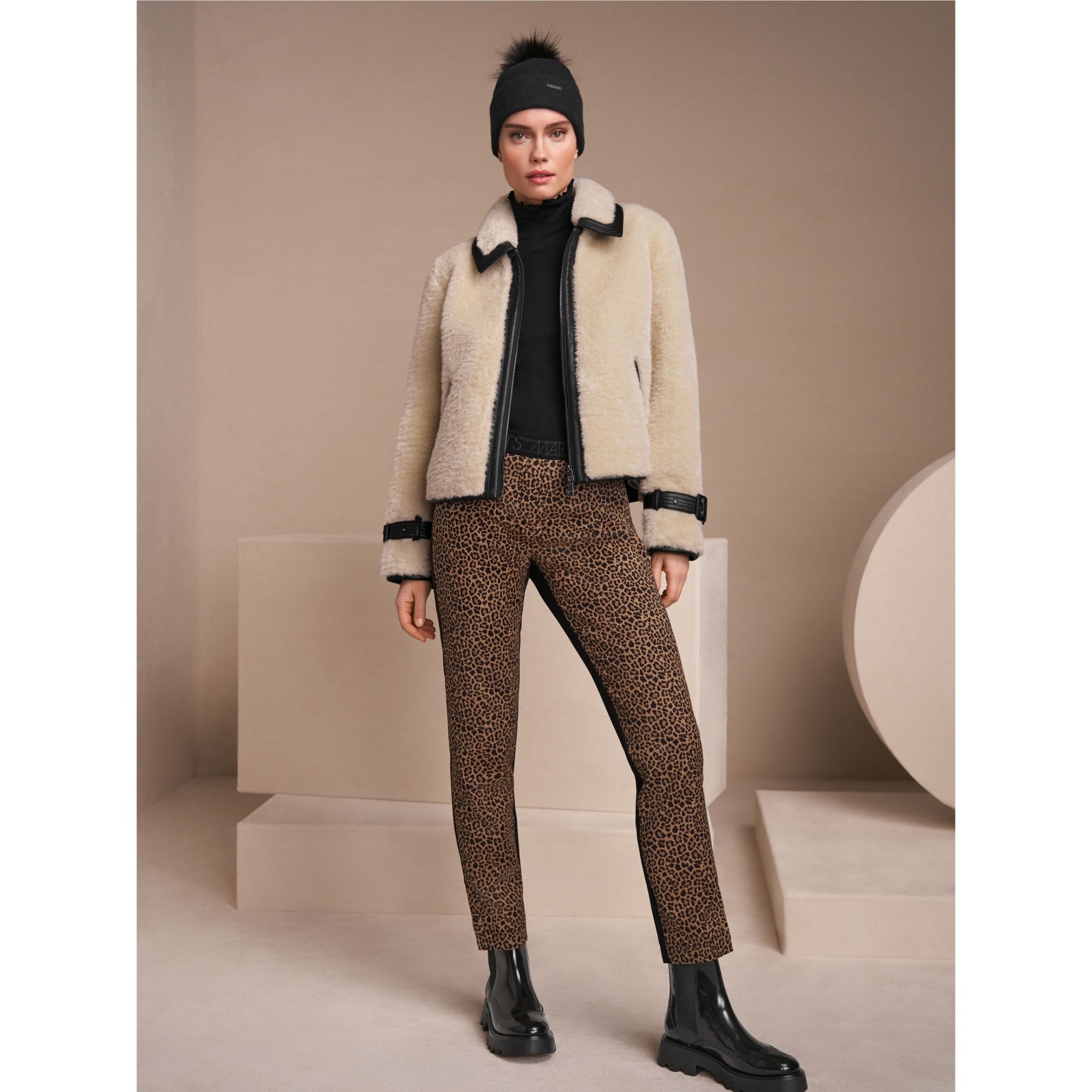 Marc Cain Dodgy Dogs Fitted Cotton Rib Polo Neck Top With Ruffle Trim Black