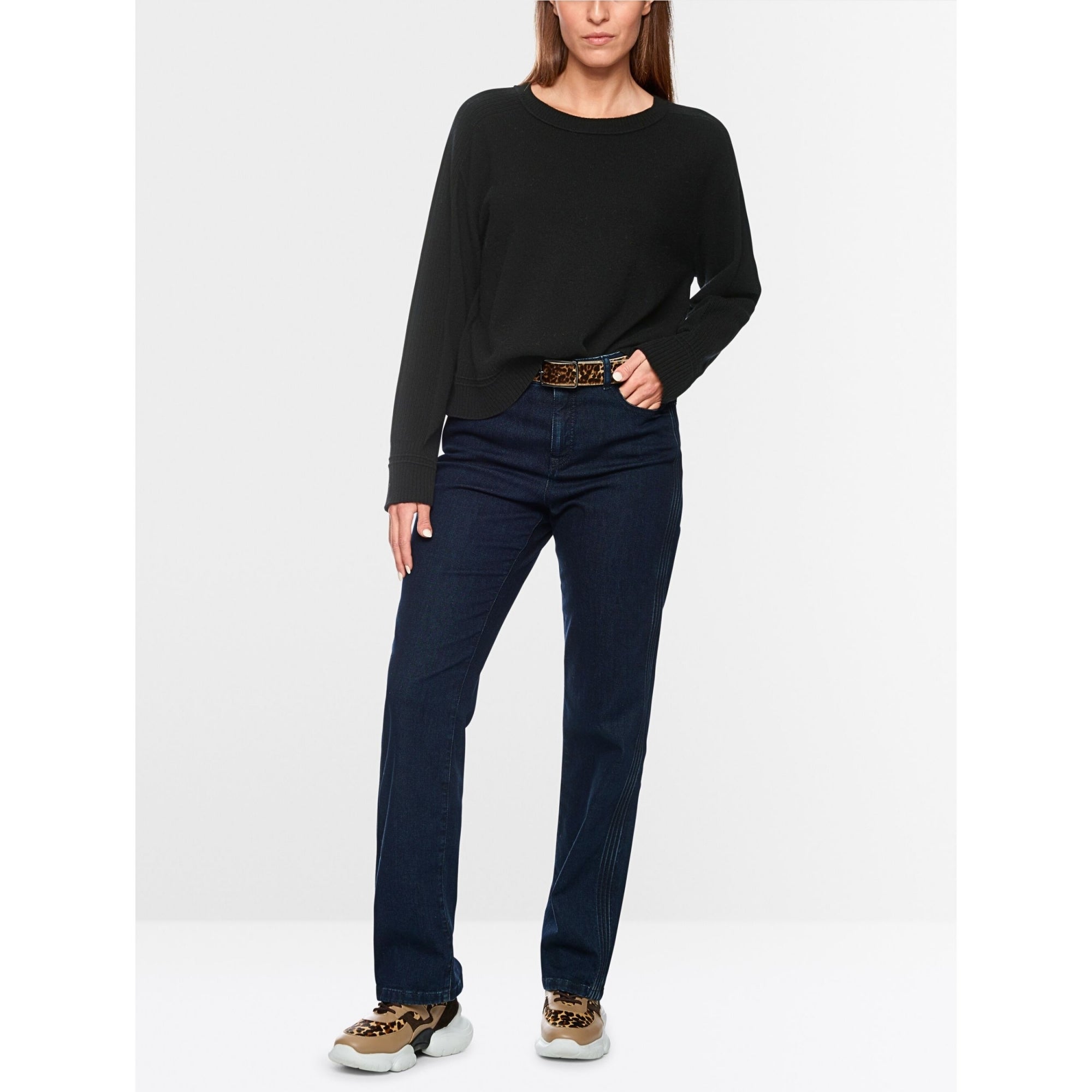 Marc Cain Rethink Together Dodgy Dogs Round Neck Boxy Ribbed Jumper Black