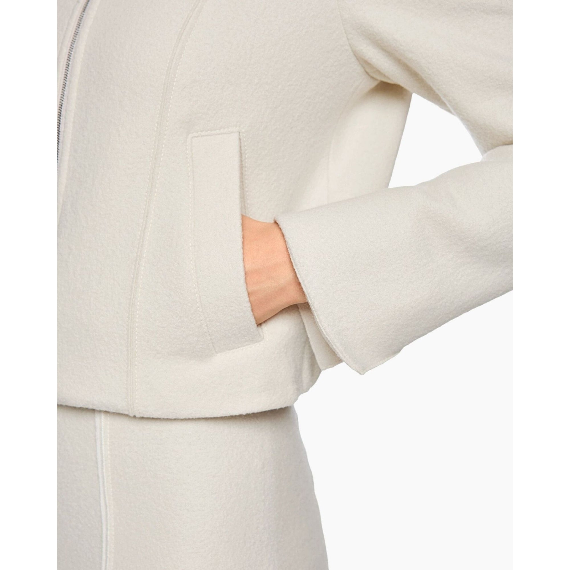Marc Cain Rethink Together Boiled Wool Short Jacket With Collar Oyster